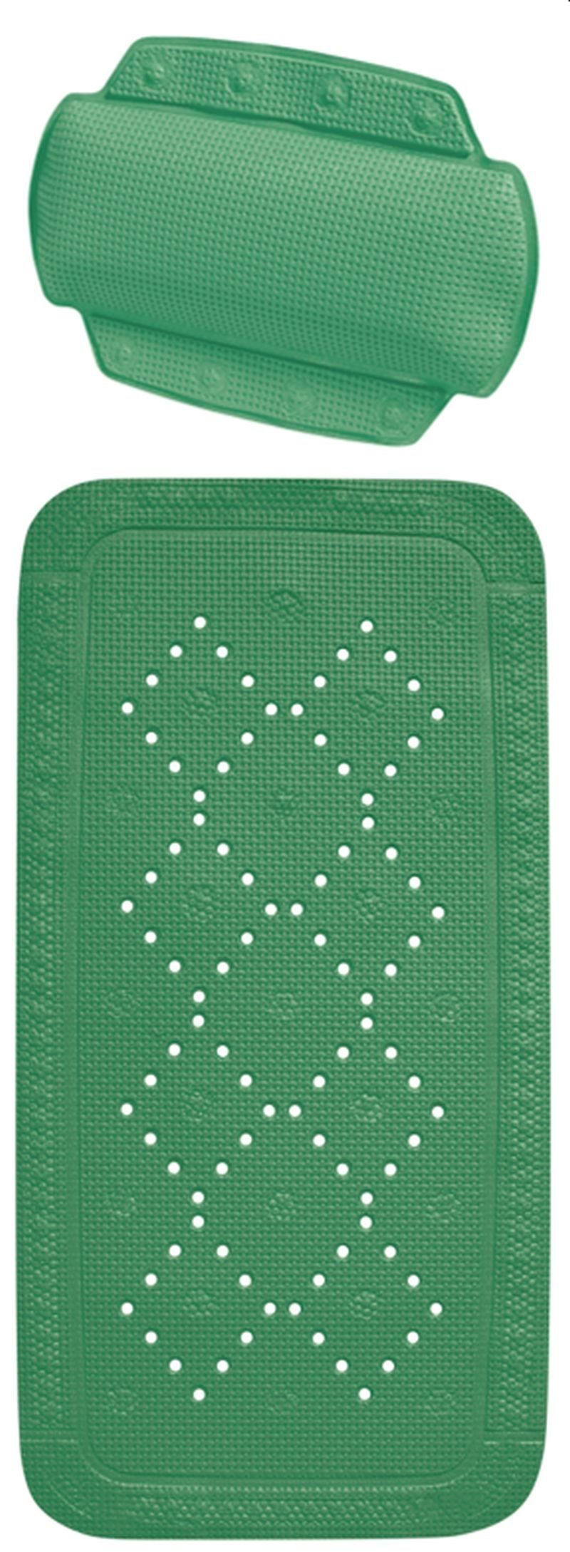 spirella Wanneneinlage Set ALASKA, 2-tlg., bestehend aus: Wanneneinlage 91x 36 cm, Nackenkissen 32x23 cm, Dusch- und Wanneneinlage + gepolstertes Kissen, PVC, mit Saugnäpfen, rutschfest, antibakteriell, waschbar - in vielen Farben erhältlich