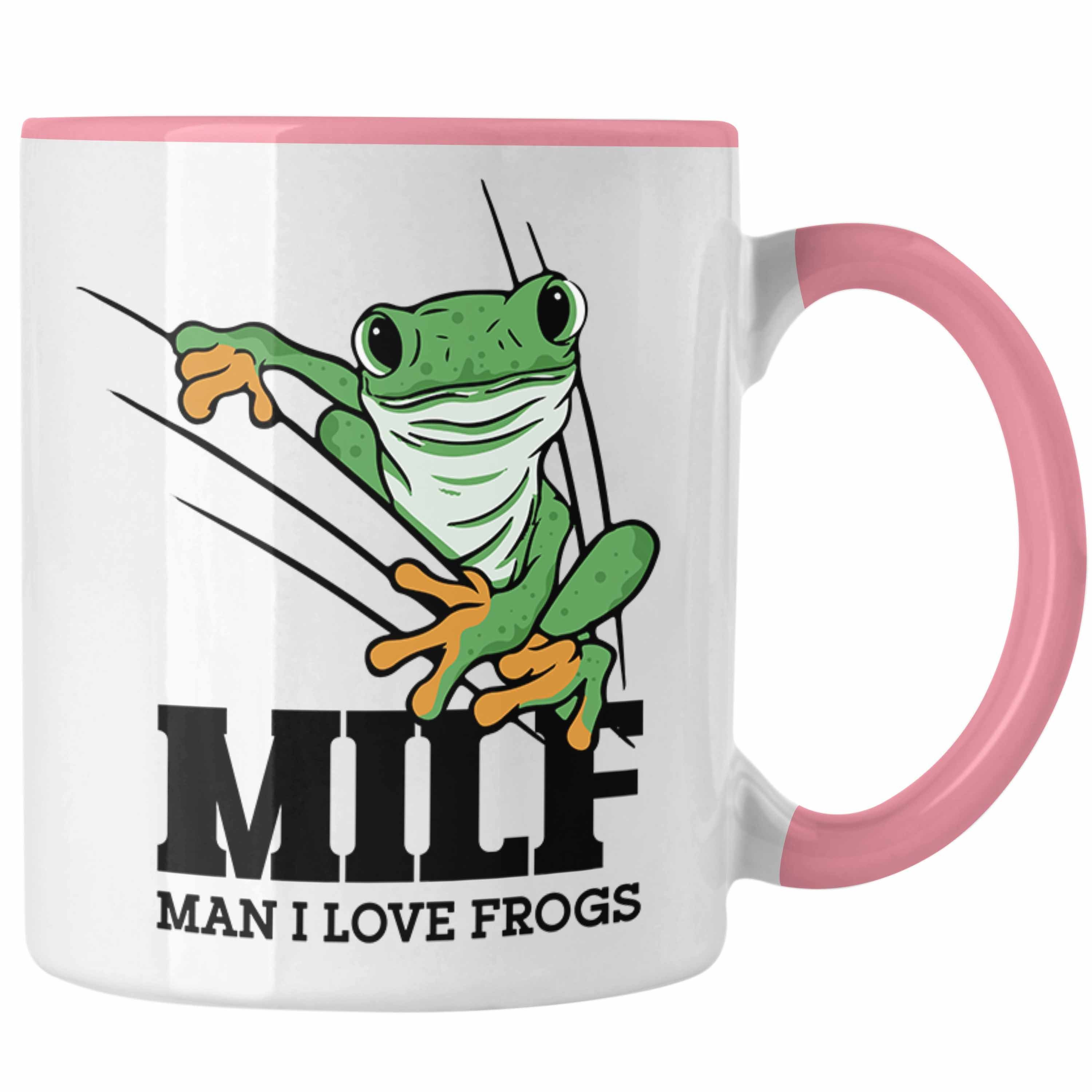 Trendation Tasse Lustige Frosch Tasse Geschenk für Froschliebhaber Lustig MILF Man I L Rosa