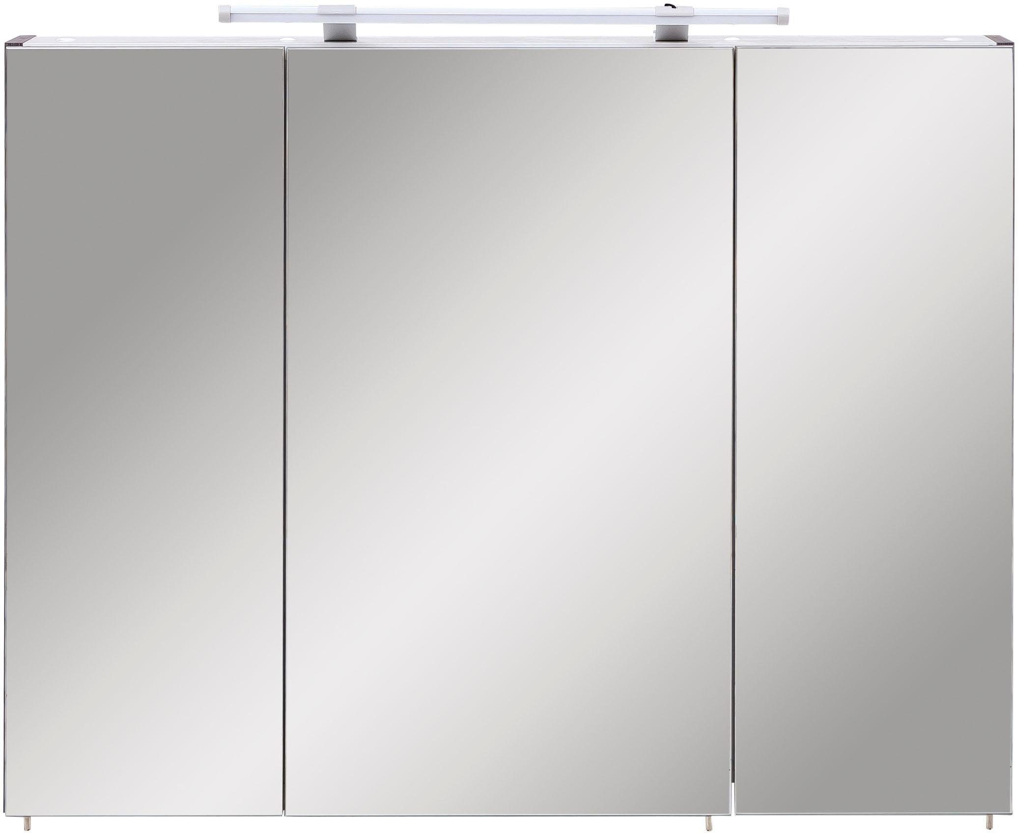 Schildmeyer Spiegelschrank Dorina Breite cm, Schalter-/Steckdosenbox grau grau | LED-Beleuchtung, eschefarben 3-türig, eschefarben 90