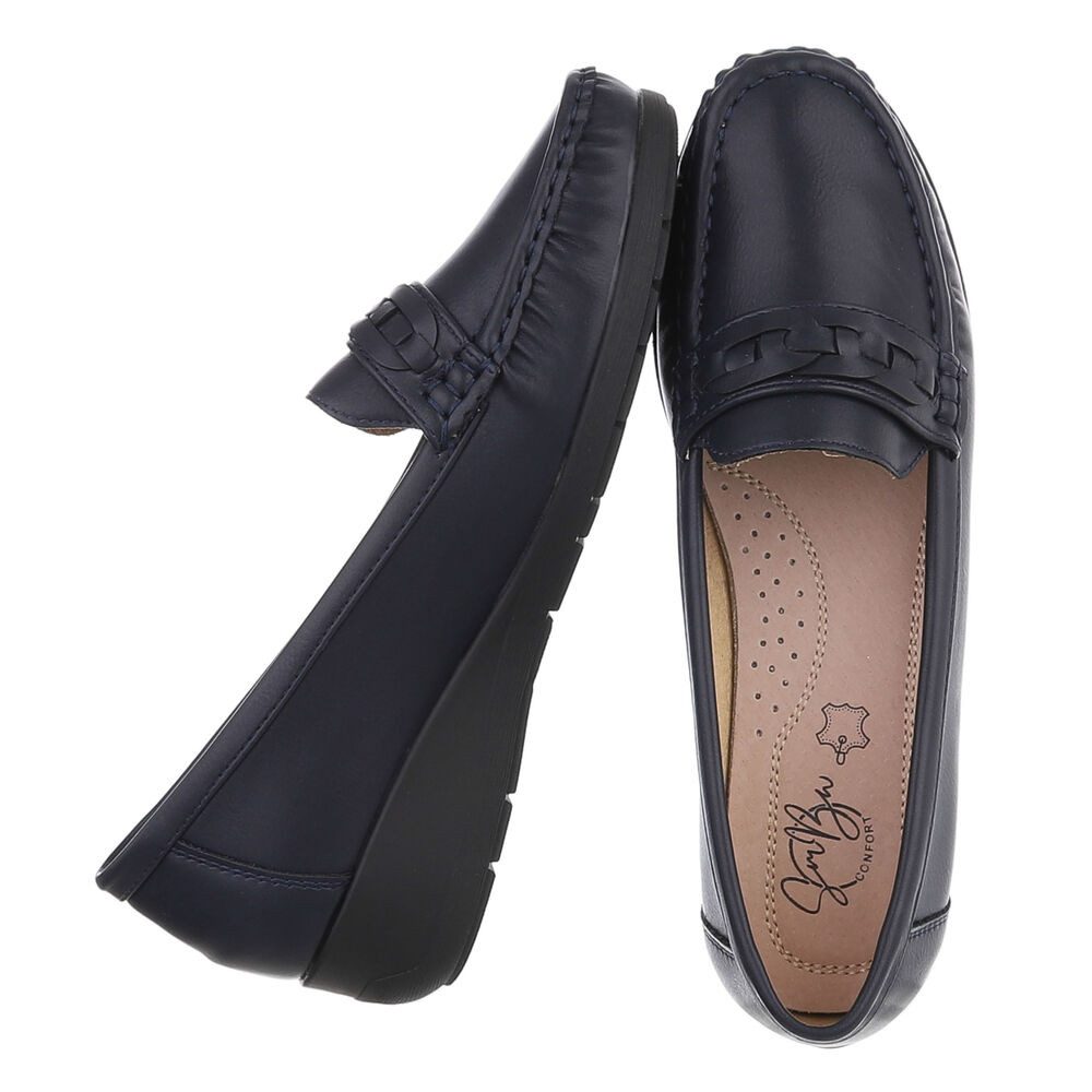 Ital-Design Damen Mokassins mit geflochtenem Detail und rutschfester Sohle Slipper (91117445) Keilabsatz/Wedge Mokassins in Dunkelblau