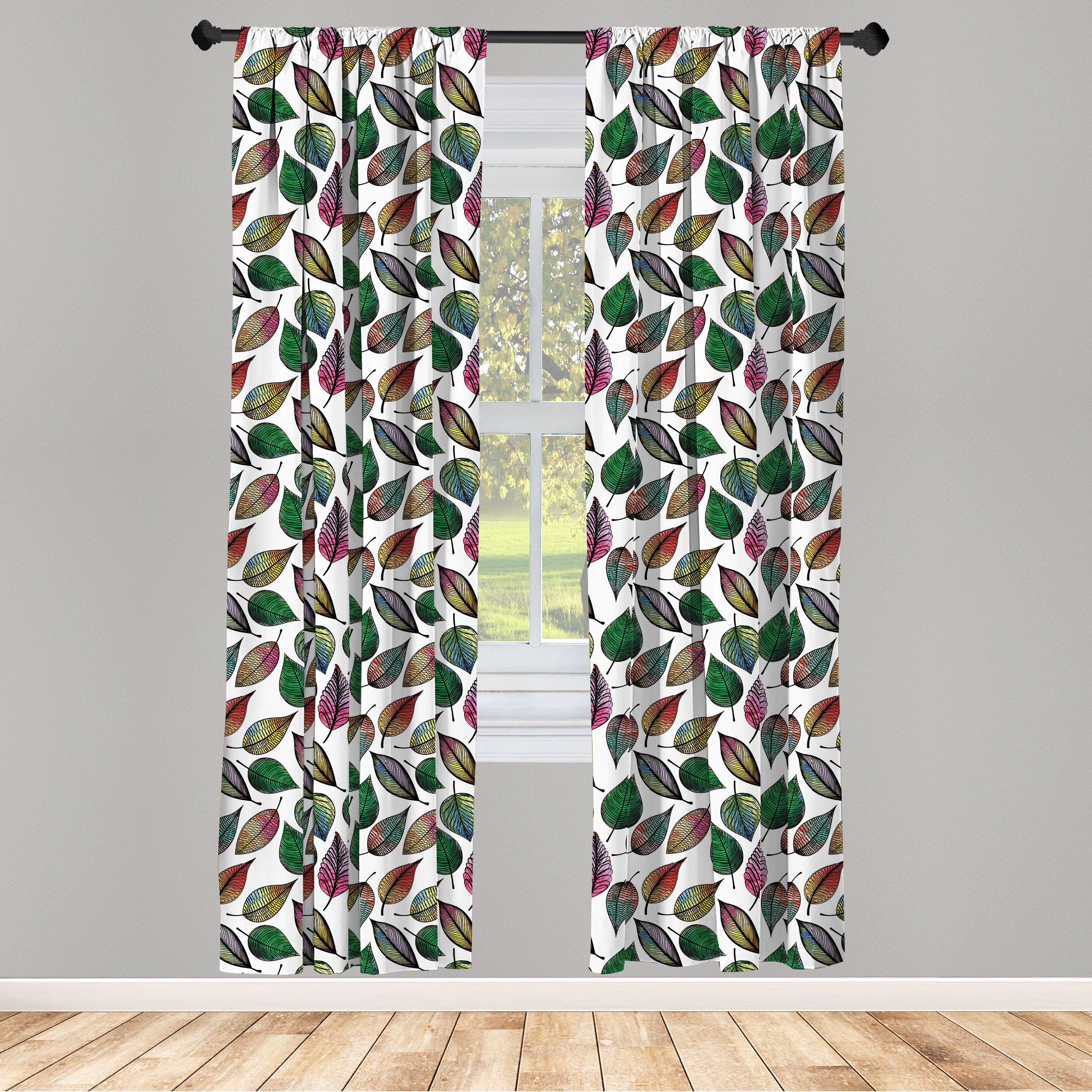 Gardine Vorhang für Wohnzimmer Schlafzimmer Dekor, Abakuhaus, Microfaser, Blätter Abstrakt Stil Leaf Designs
