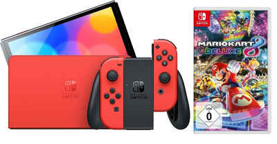Nintendo Switch Konsole OLED Super Mario Edition Rot (Bundle, inkl. Mario Kart 8 Deluxe), Handheld Spielekonsole Bundle Set