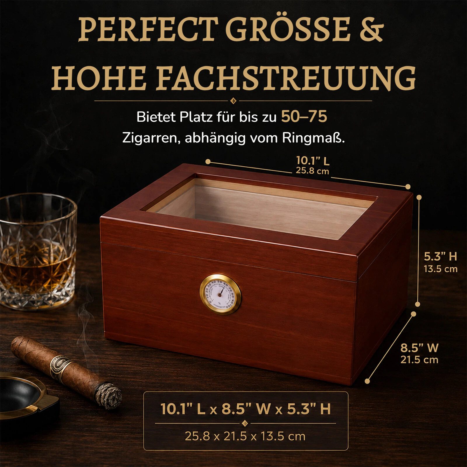 BlingBin Humidor Zigarren Humidor Zeder Desktop Box, Aufbewahrungbox, Zigarrenetui mit Trennwand und Hygrometer, Geschenk für Mann – Bild 2 von 5