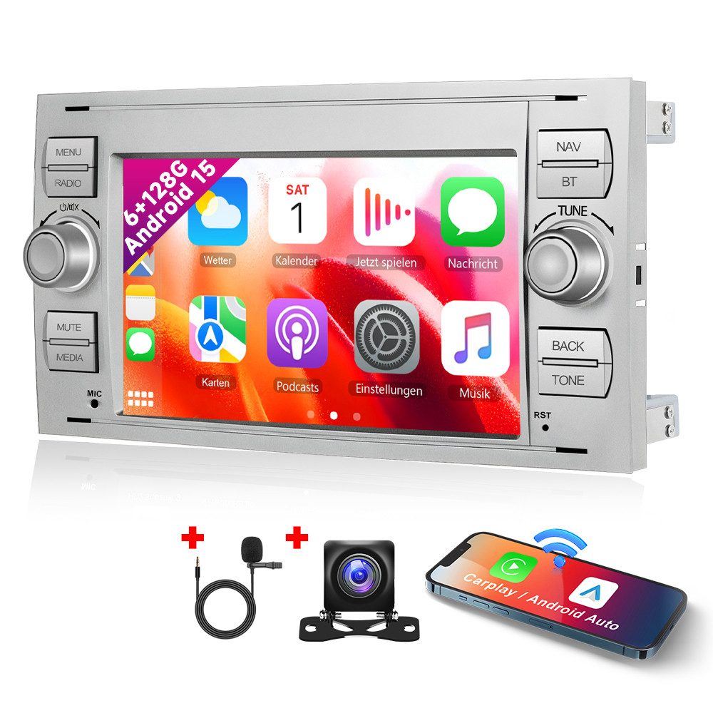 Hikity Android 15 7" HD 2 Din Autoradio für Ford GPS, BT, Kamera Autoradio (Digitalradio (DAB), 6GB+128GB)