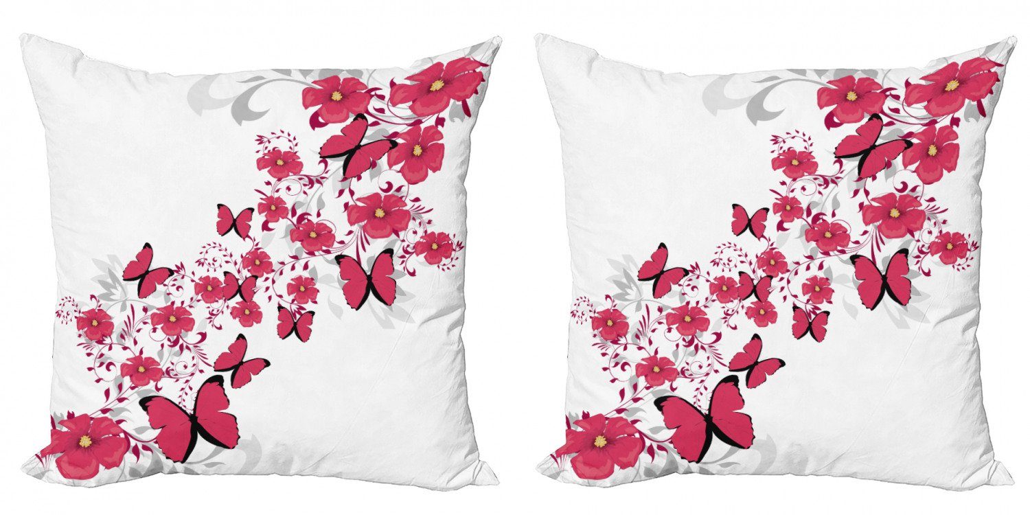 Standardmäßiges limitiertes Überseemodell! Kissenbezüge Modern Blume Weiß Stück), Digitaldruck, Abakuhaus und Doppelseitiger Accent Schmetterling (2 Pink