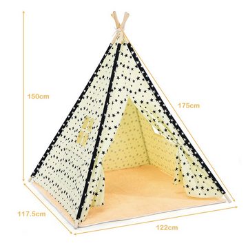 COSTWAY Spielzelt Tipi Zelt tragbar, mit Bodenmatte für Kinderzimmer