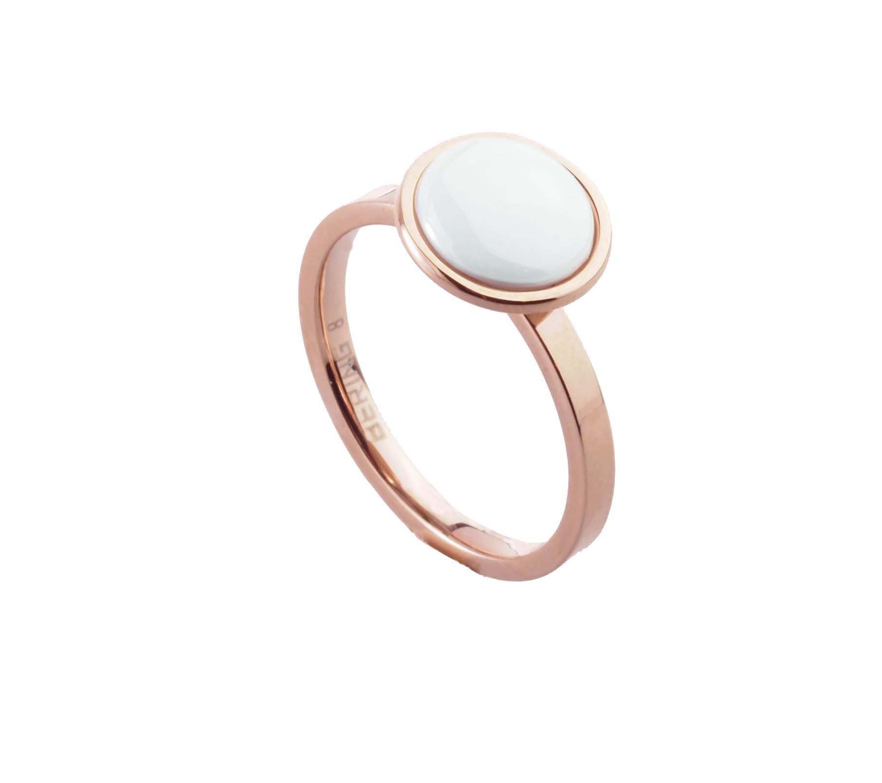 Bering Fingerring Rosegoldfarben mit weißem Keramik