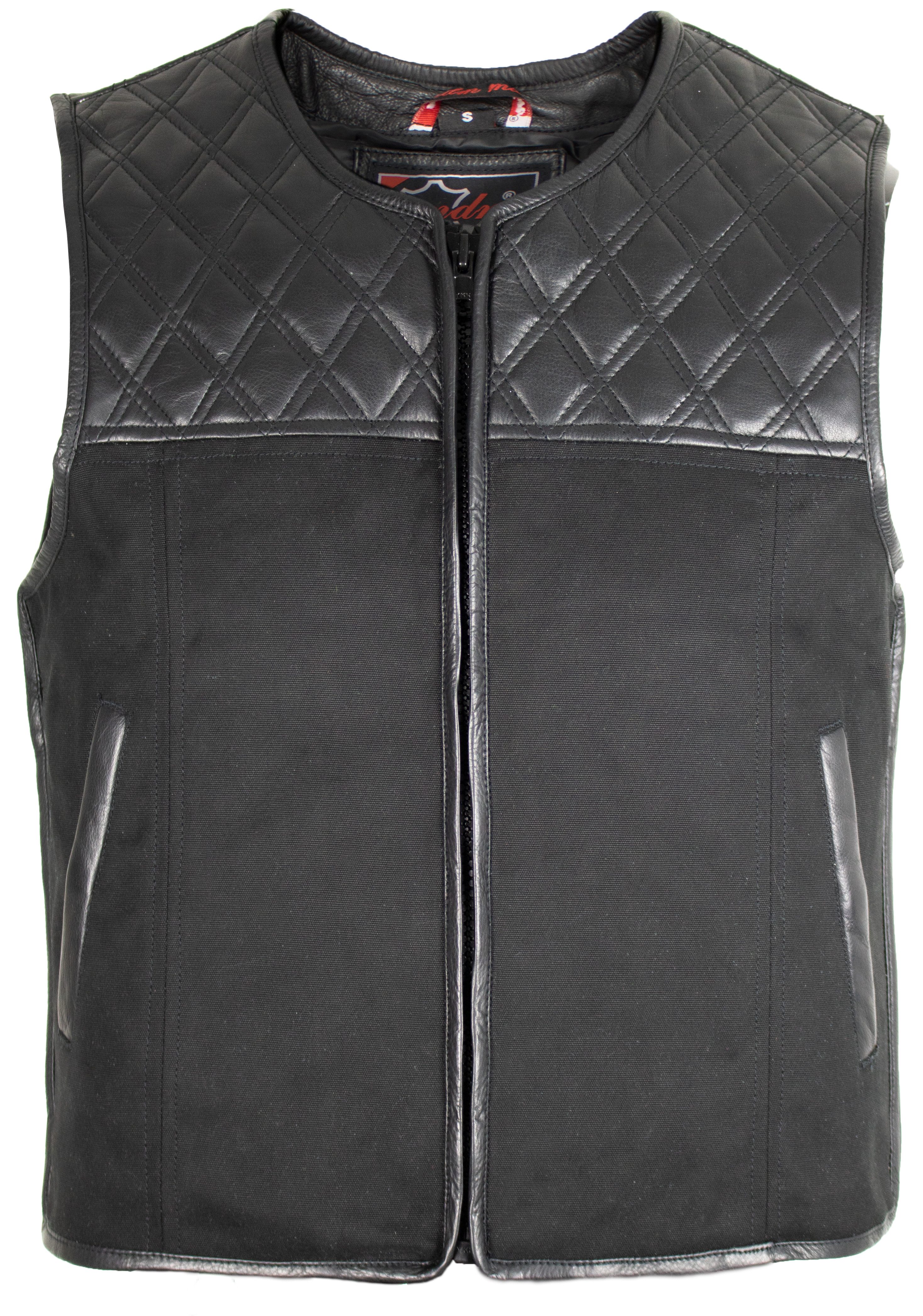 MDM Motorradweste Motorradweste Herren Schwarz Clubstyle Jeans Leder Steppung Diamond Steppung, Denim Leder Mix, YKK Zipper, Clubstyle