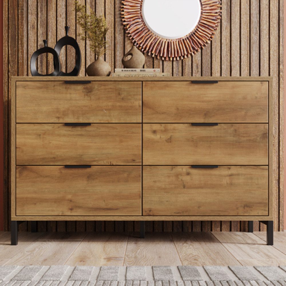 Kommode Kommode,Sideboard mit 6 Schubladen, 120 x 40 x 76 cm in Dunkle