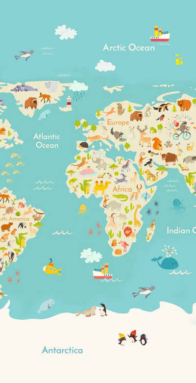 good morning Strandtuch »Worldmap« (1-St), Motiv Weltkarte, mit weißer Rückseite, trocknet schnell, Kinder