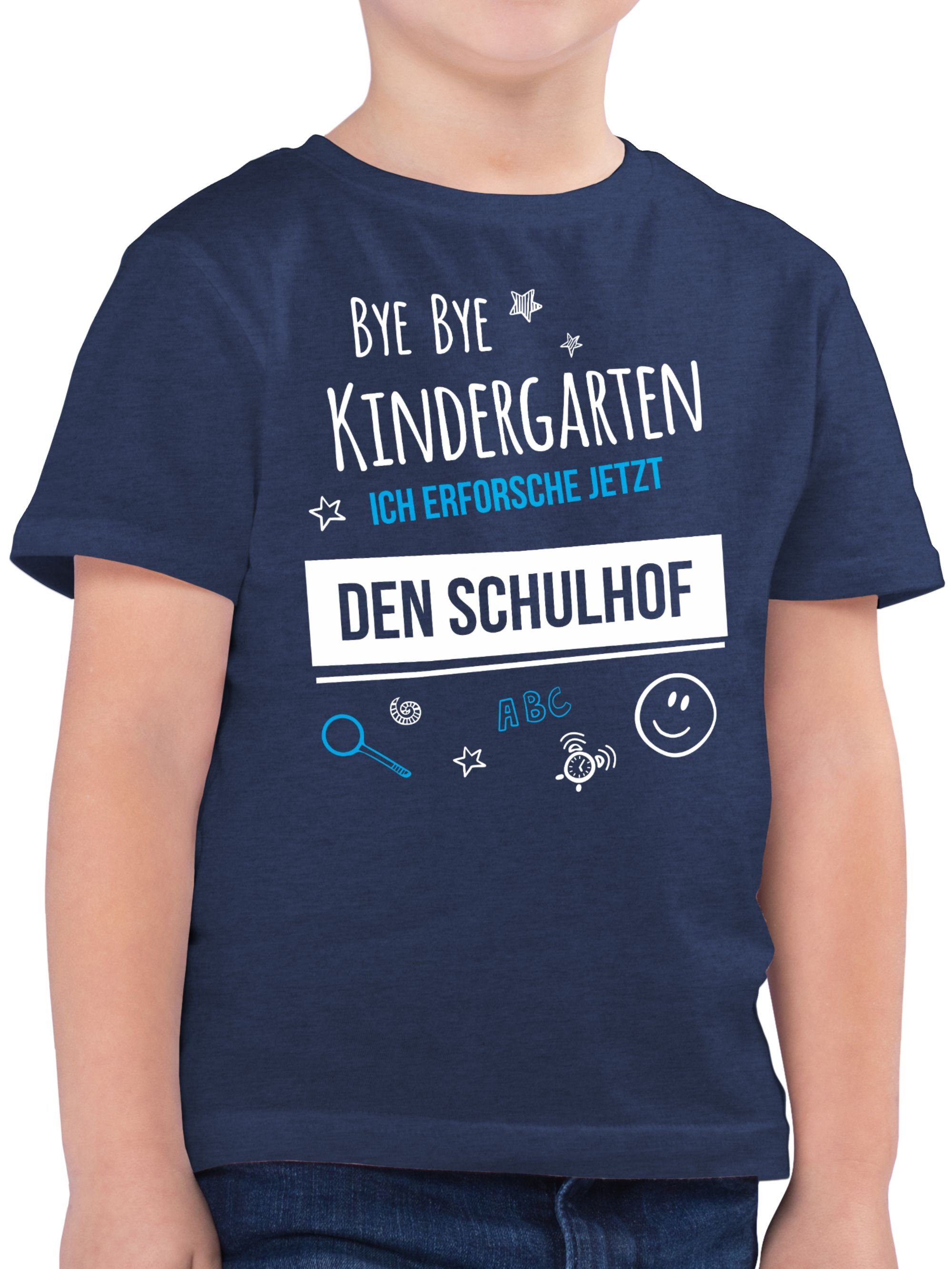 Shirtracer T-Shirt Bye Bye Kindergarten Einschulung Schulhof Einschulung Junge Schulanfang Geschenke 3 Dunkelblau Meliert