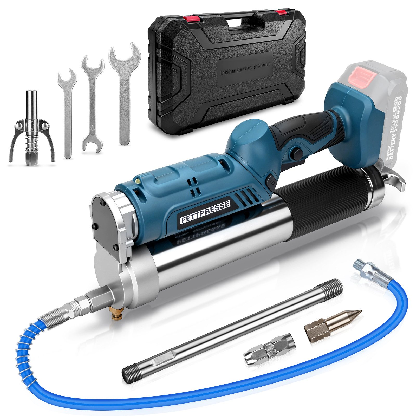 XERSEK Akku-Kartuschenpistole Akku Fettpresse 2-in-1 Elektrische Schmierpistole 12000 PSI mit 2 Akku, 600 ml, (Set, 3 Düse, Bürstenloser Motor, 100cm Flexschlauch, LED, 600g Kapazität), Für Lager, Hydraulik, Maschinen, Fahrzeuge, Landwirtschaft & Bau