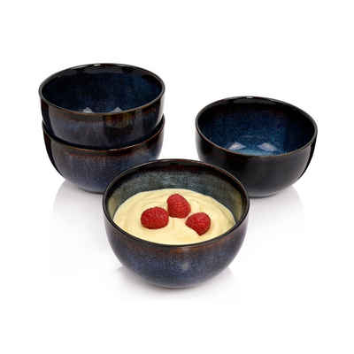 SÄNGER Dessertschale Tokio Dessertschalen Set, Steingut, (4-tlg), Blau Schwarz, Handmade