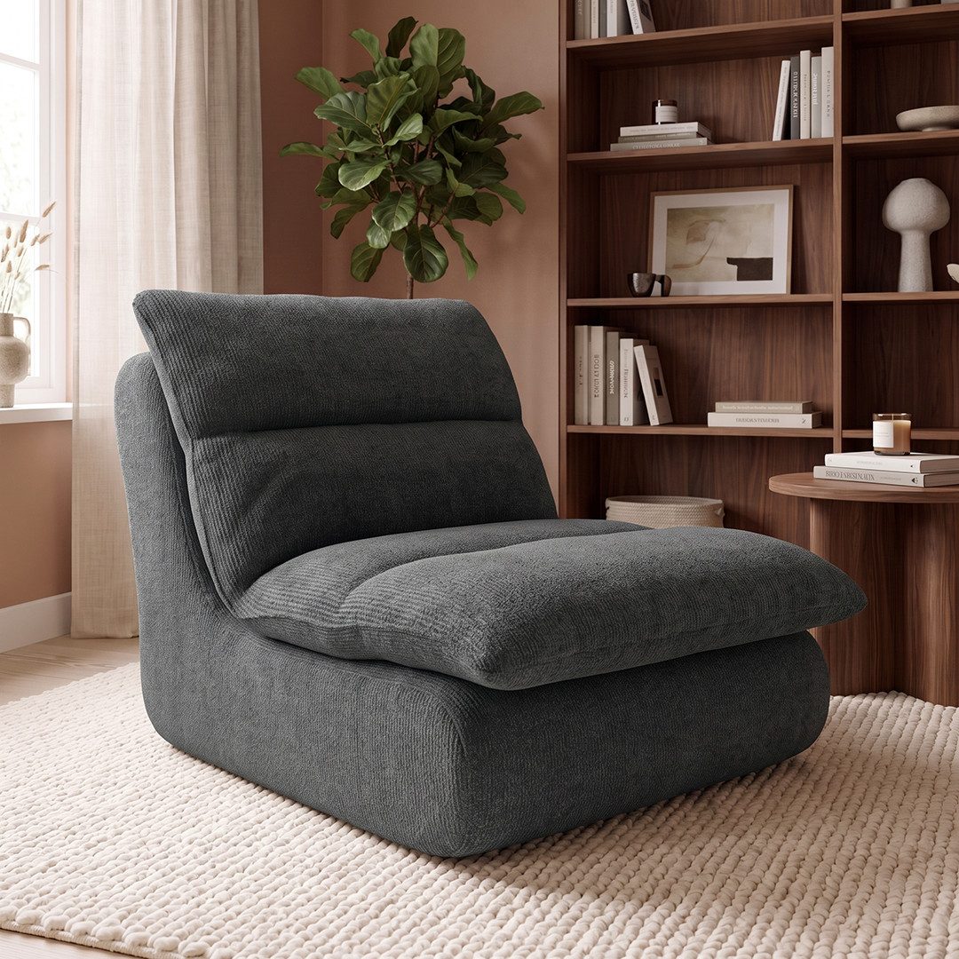 skølm Relaxsessel Sváfa aus Cord/Chenille, dick gepolsterter Vollschaumessel 11,5 cm (Chenille, Dunkelgrau), vakuumiert – ohne Aufbau 