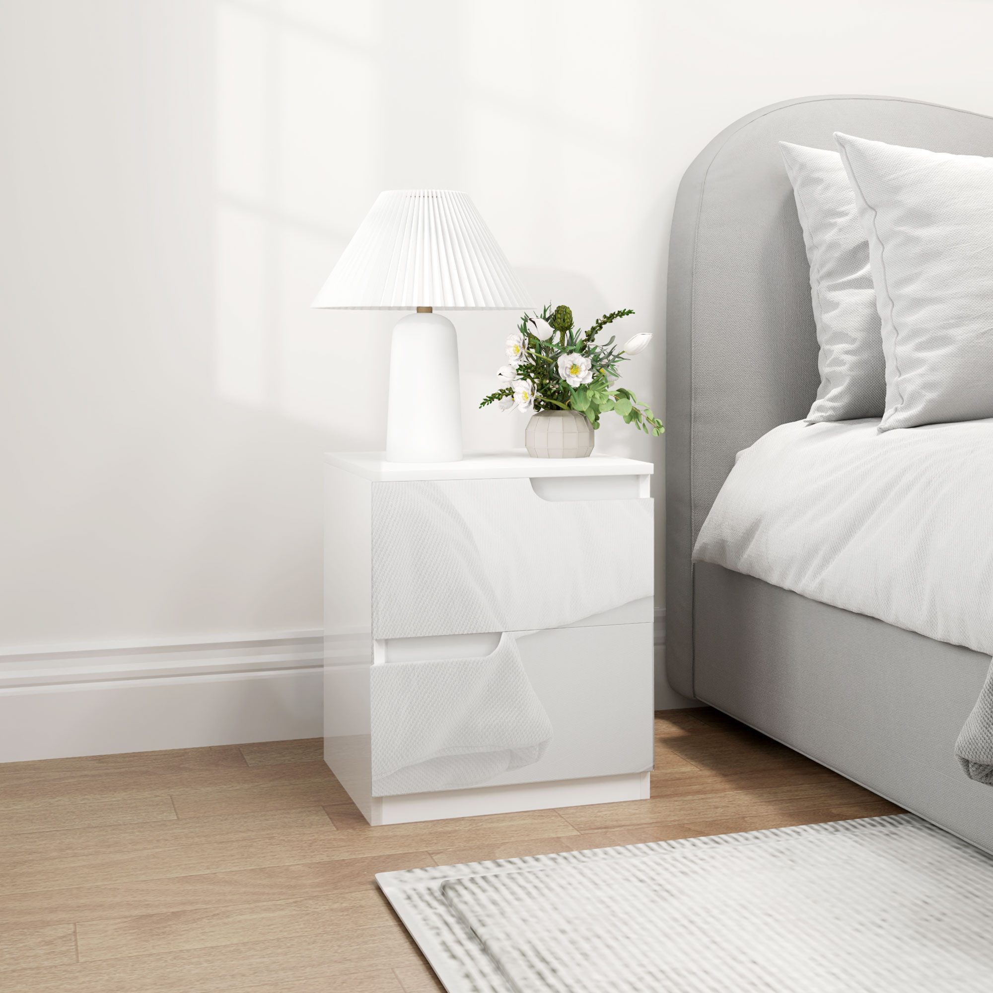 HOMCOM Nachttisch Nachtschrank mit 2 Schubladen, für Wohnzimmer, Schlafzimmer (Nachtschrank, 1-St., Beistelltisch), für Wohnzimmer, Schlafzimmer, 40 x 40 x 45 cm, Hochglanzweiß