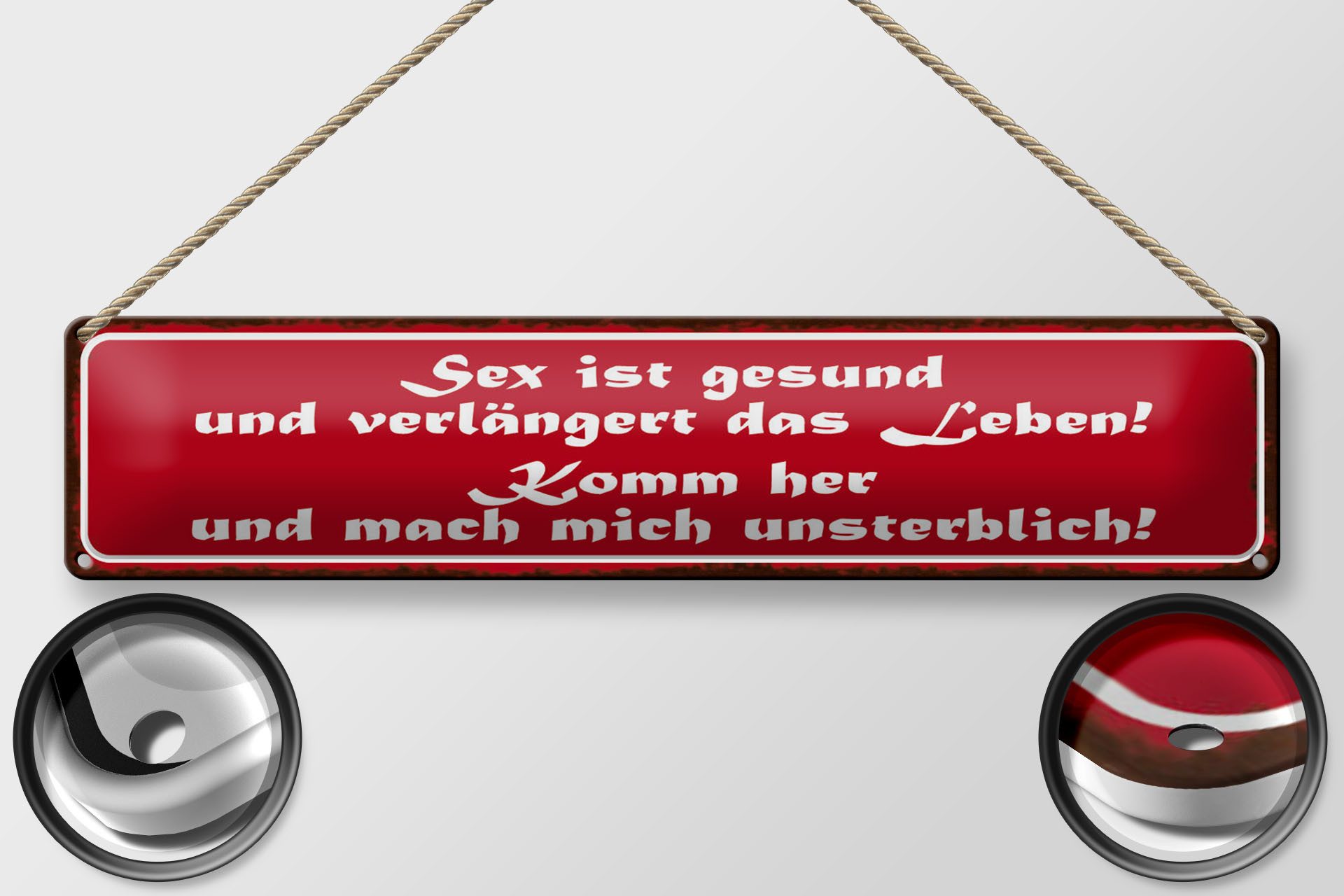 Femer GmbH Metallschild Spruch 46x10cm Sex ist gesund verlängert Leben, (1 St), gewölbte Oberfläche, abgerundete Ecken, umgeschlagene Kanten