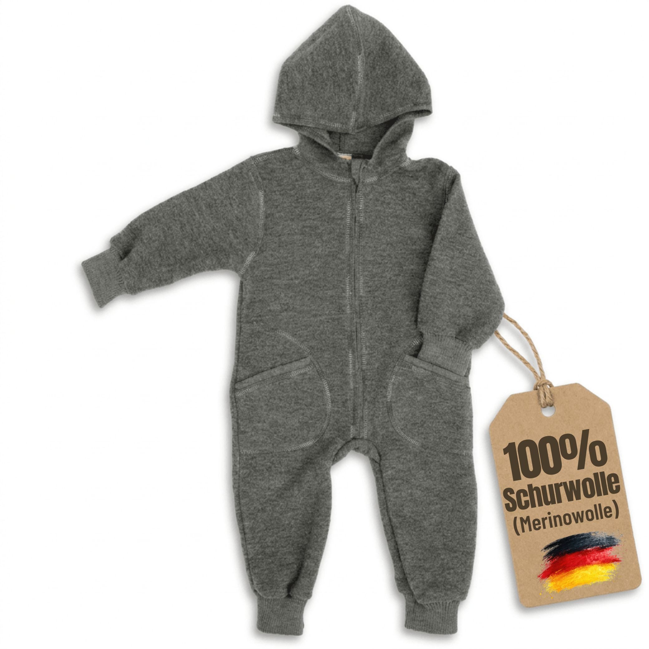 Schlafoverall Baby-Overall mit Kapuze & Mulltuch Blaubaer