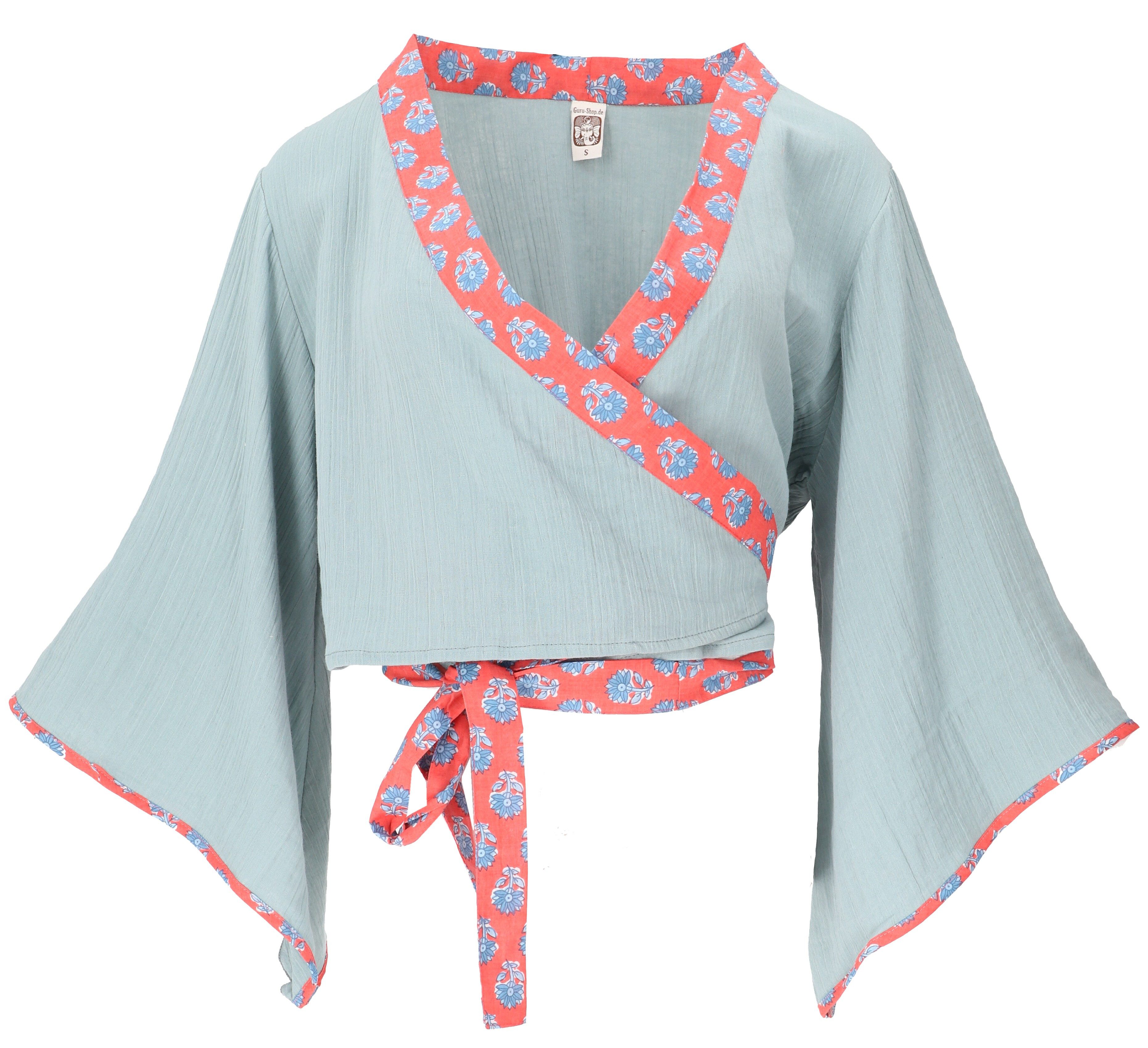 Guru-Shop Longbluse Kurztop, Boho Blusentop, Musselin Wickeltop,.. alternative Bekleidung