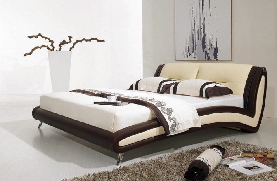 Designer Polsterbett Doppelbett Betten Bett Beige/Braun JVmoebel Neu Bett Schlafzimmer