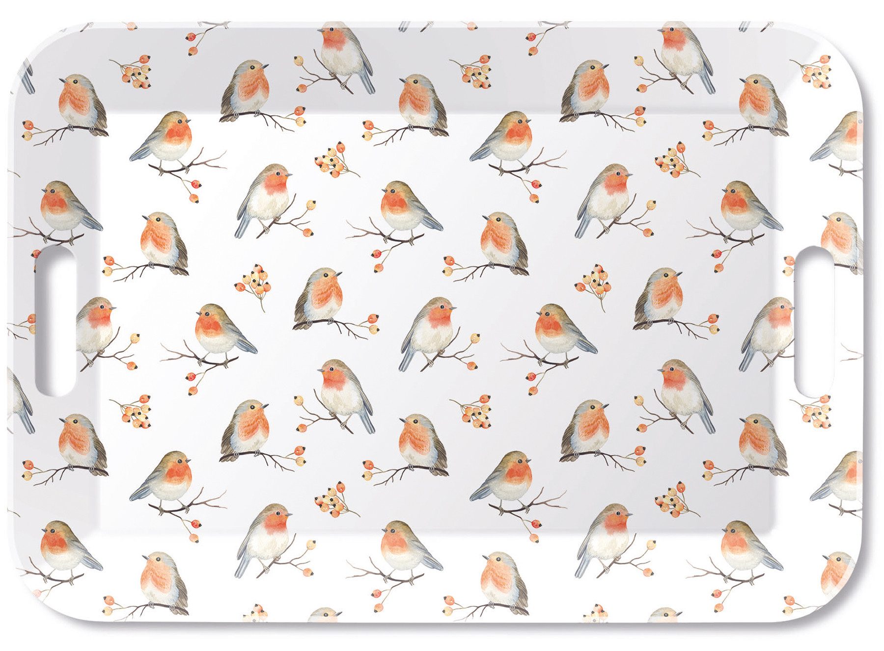 Ambiente® Tablett Robin family, New Bone China, (1-tlg., 1-teilig), Serviertablett Küchentablett mit Griffen 33x47x2,5cm aus Melamin