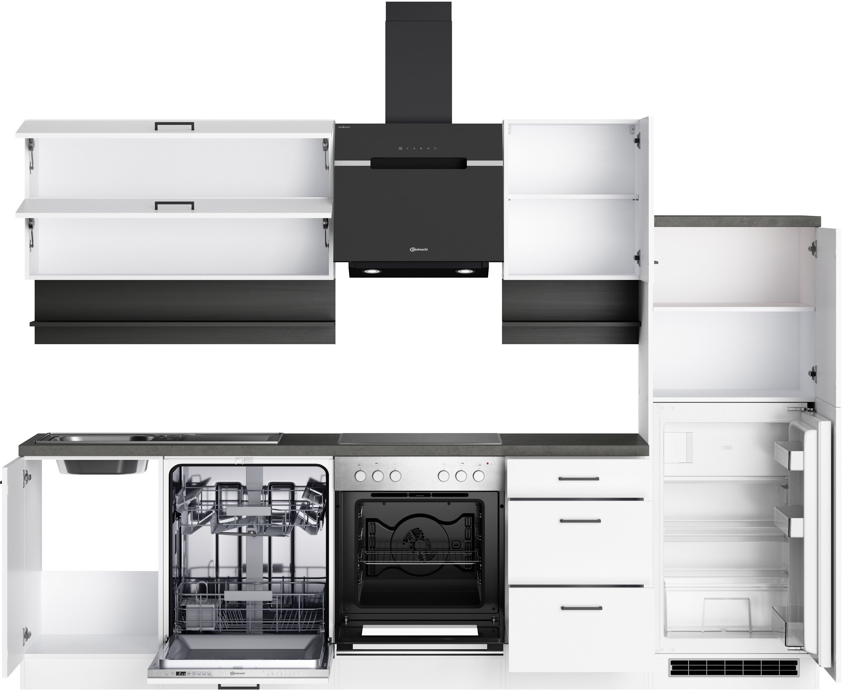Coin cuisson : élément de cuisine Betty, 280 cm de large, avec appareils Bauknecht