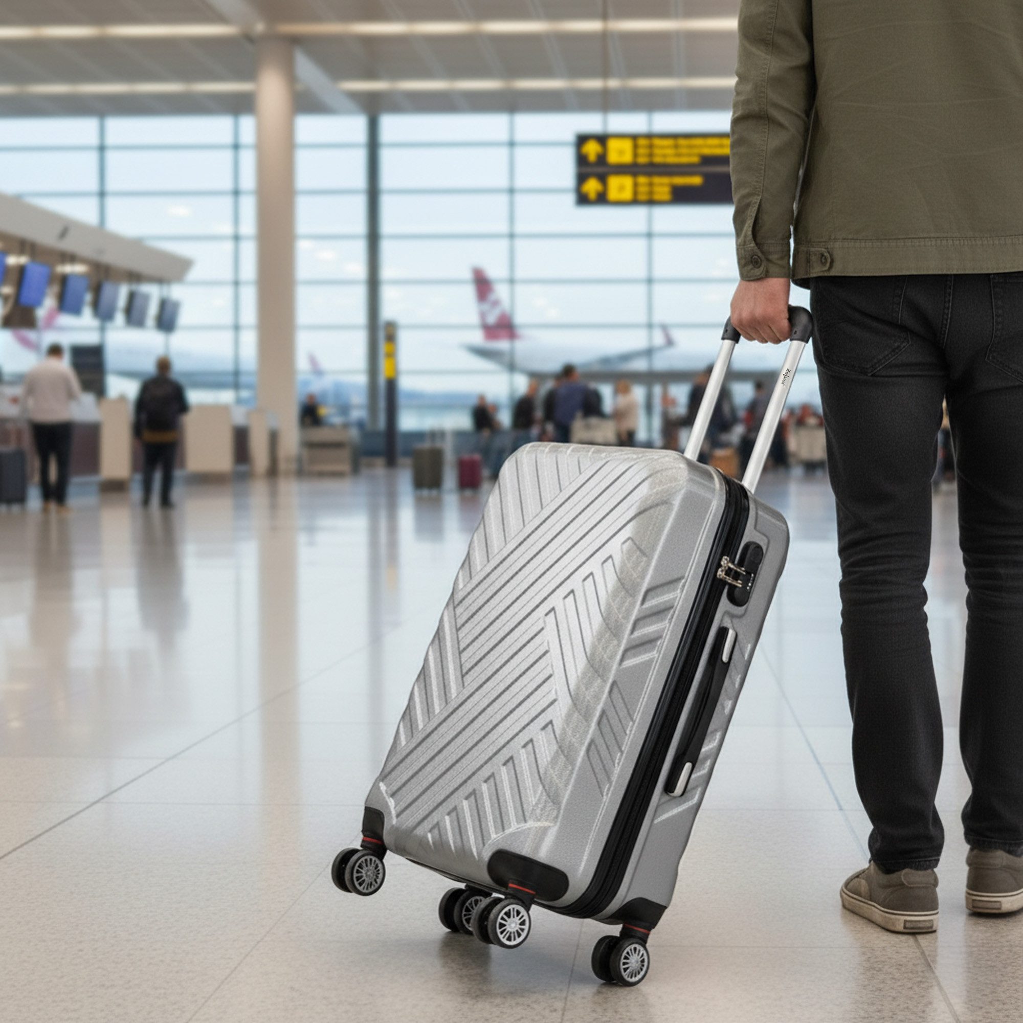 Zelsius Kofferset 3er Set, Grau, ABS Hartschalenkoffer, Zahlenschloss, Innen Trennwand, 4 Rollen