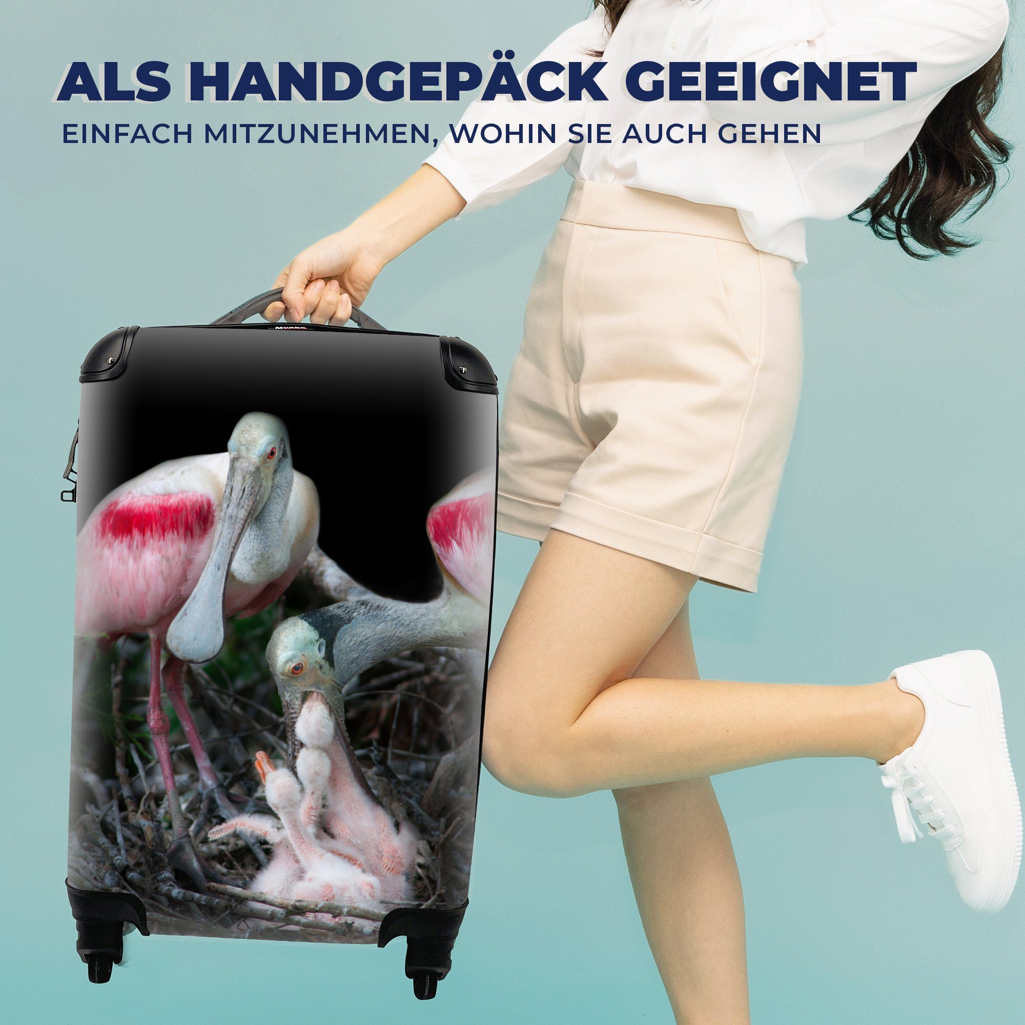 rollen, für Handgepäckkoffer Handgepäck - Nest Küken, Ferien, - mit Reisekoffer Trolley, 4 Reisetasche MuchoWow Rollen, Vögel