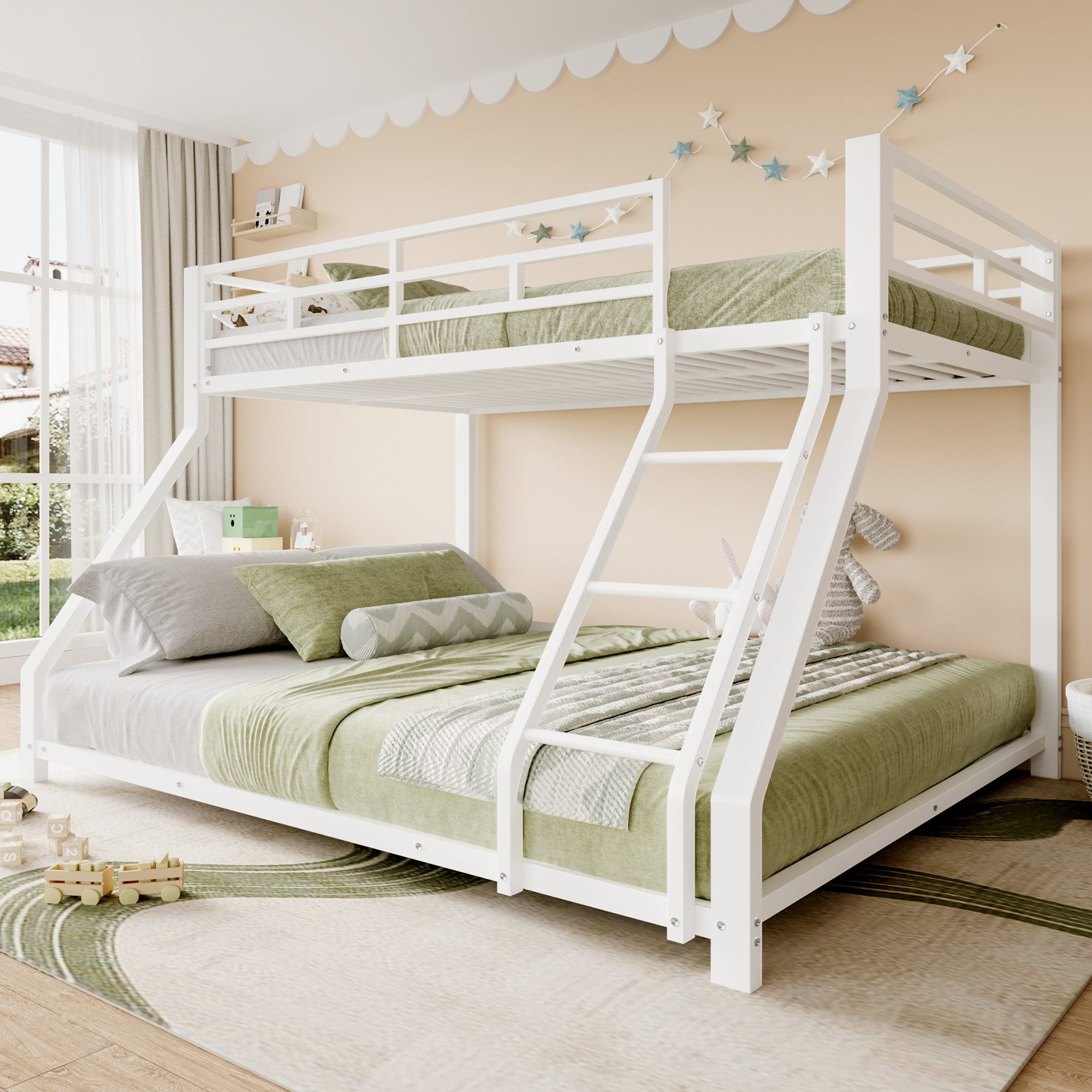 Flieks Etagenbett, Metallbett 90x200cm+140x200cm mit Schrägleiter günstig online kaufen