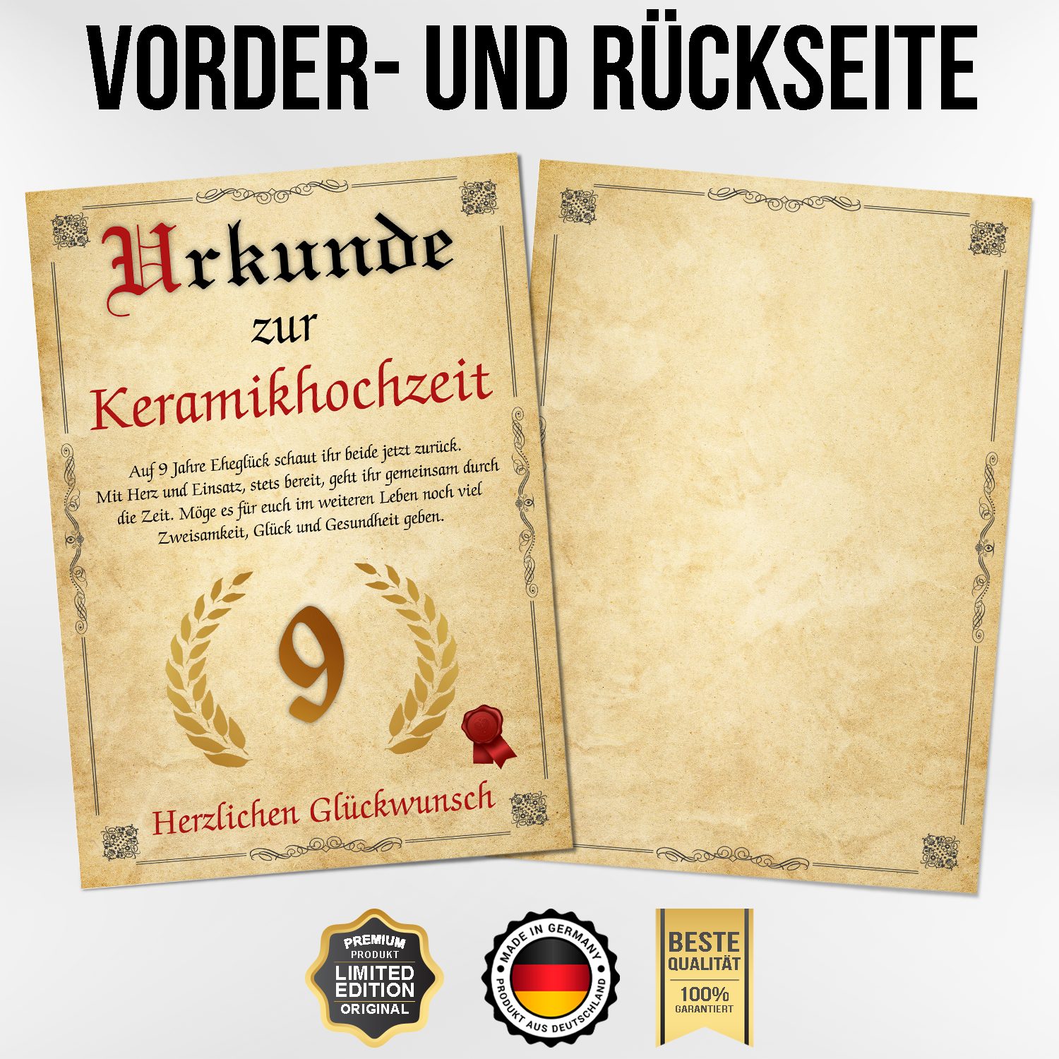 Tigerlino Poster Urkunde zum 9. Hochzeitstag günstig online kaufen