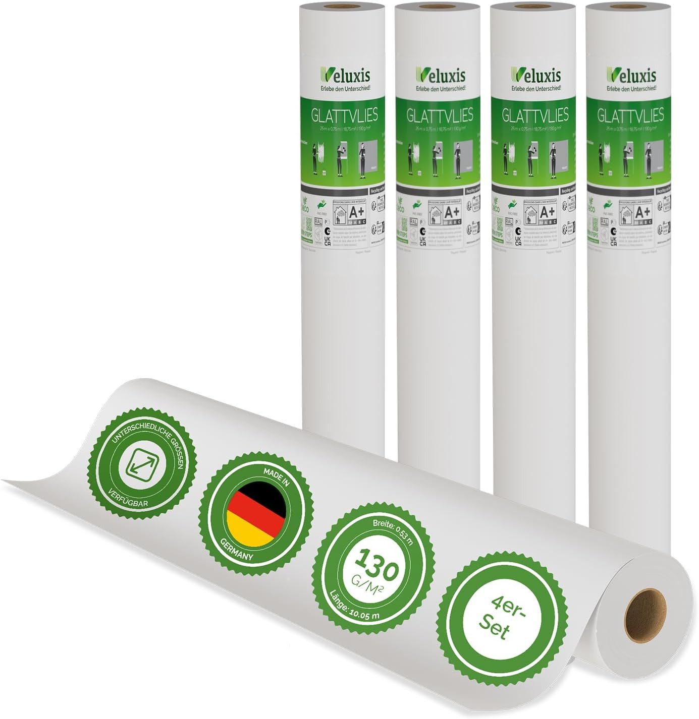Veluxis Malervlies Veluxis® Premium Glatvlies, (4-St), überstreichbar, rissüberbrückend & formstabil