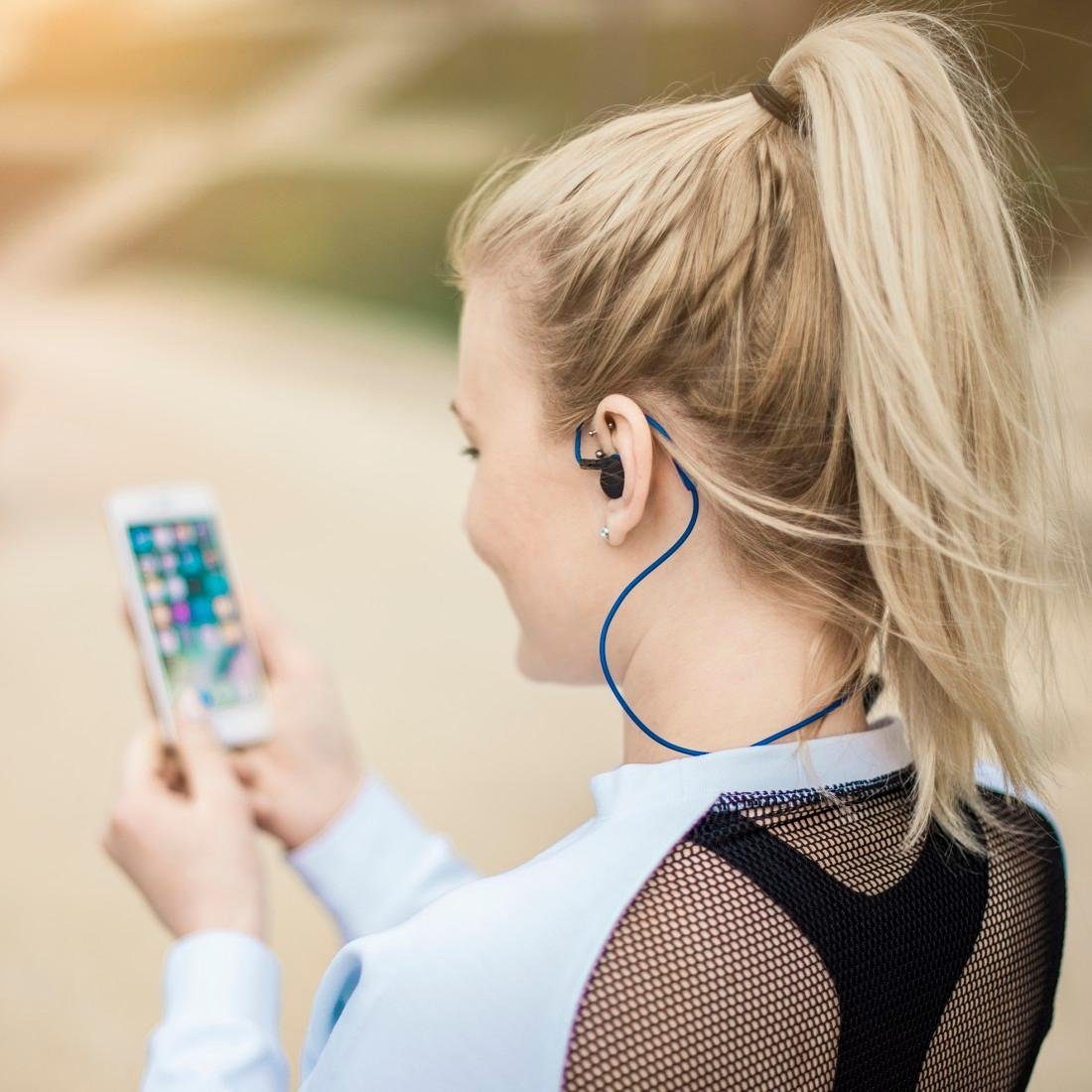 Sport, Hama In-Ear-Kopfhörer Mikrofon, (Freisprechfunktion, Assistant, ergonomisch Kopfhörer blau In-Ear, Bluetooth ultraleicht, Siri) Google