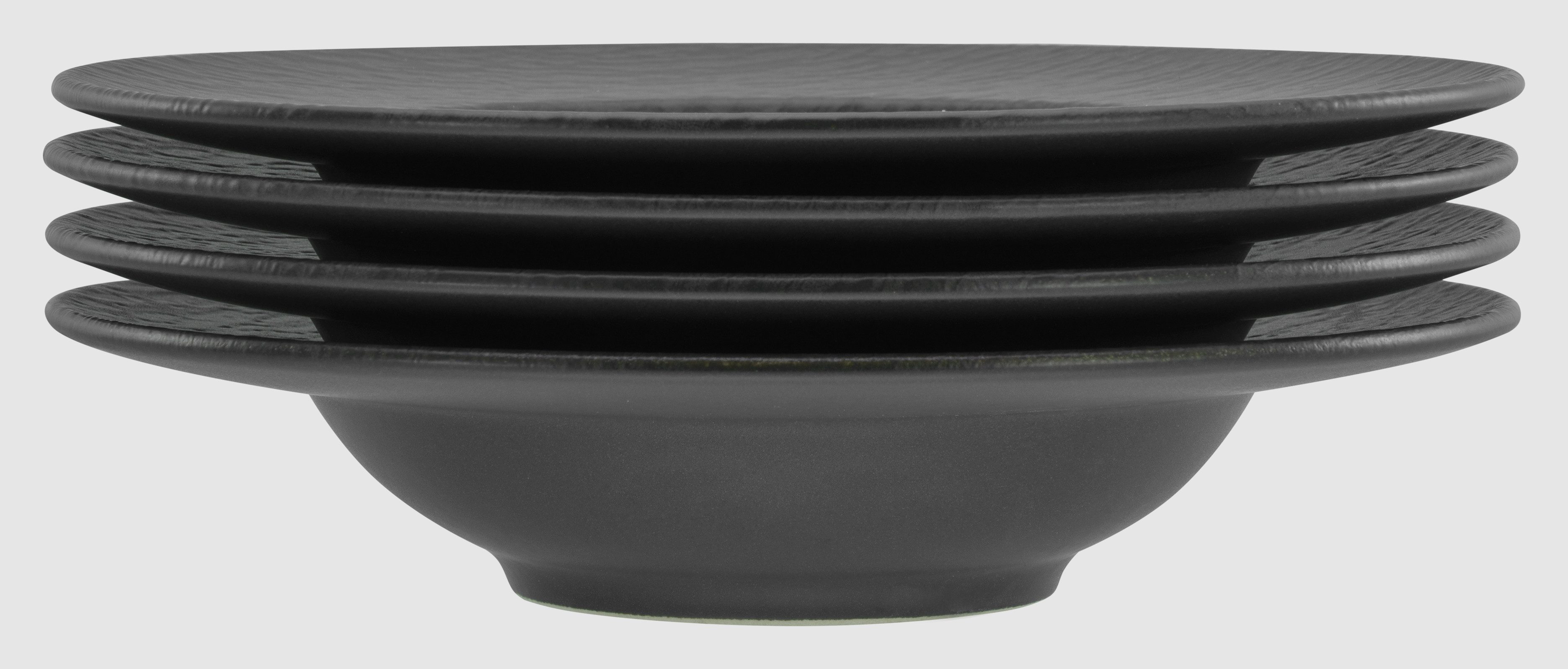 CreaTable Pastateller Schiefer Black, Pasta Gourmetteller Set 4-tlg, (4 St), Teller Set, Seidenmatte Spezialglasur, Ausdruckstarkes Relief