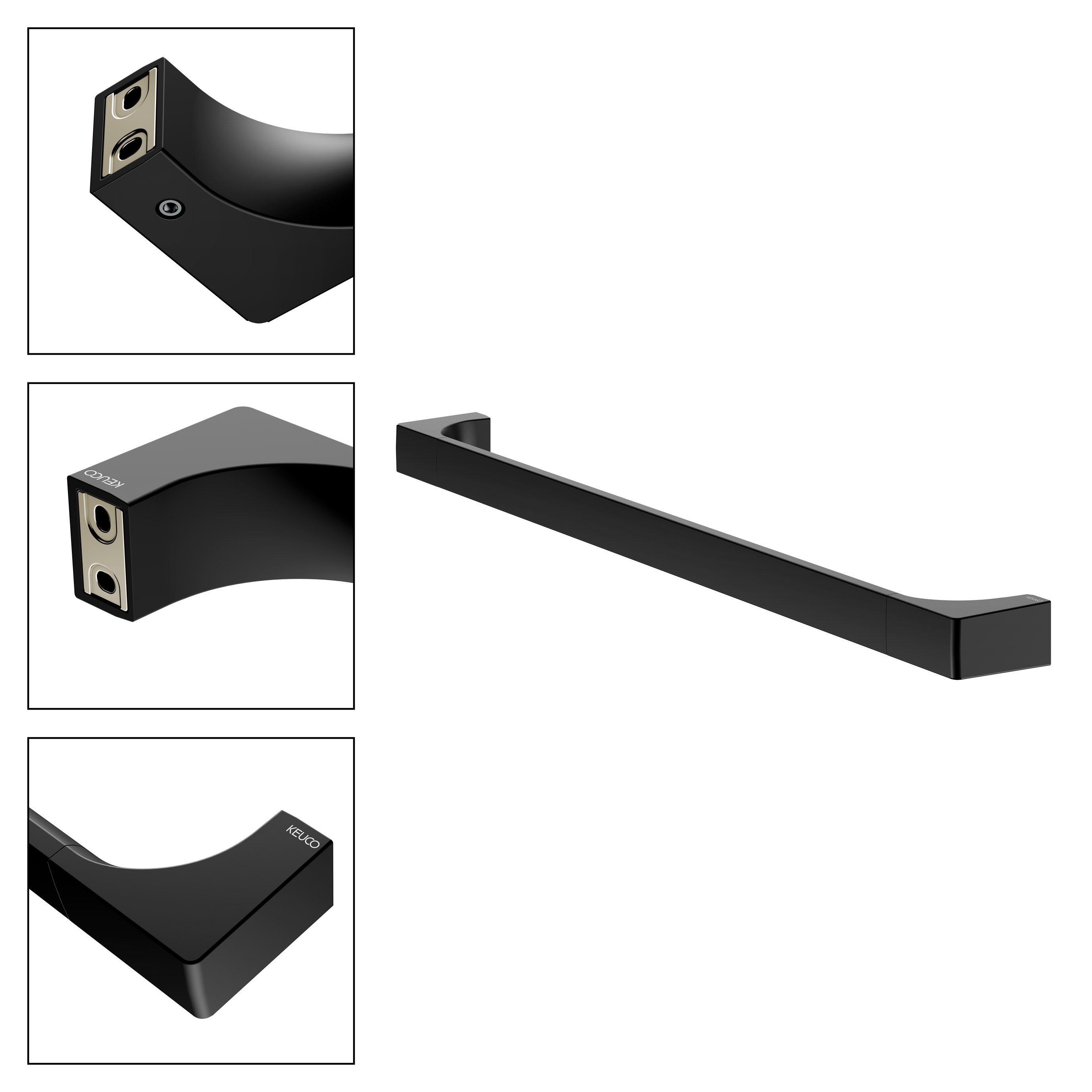 Keuco Handtuchhalter Edition 11, 62 cm, Metall schwarz matt, Made in Germany, Wandmontage