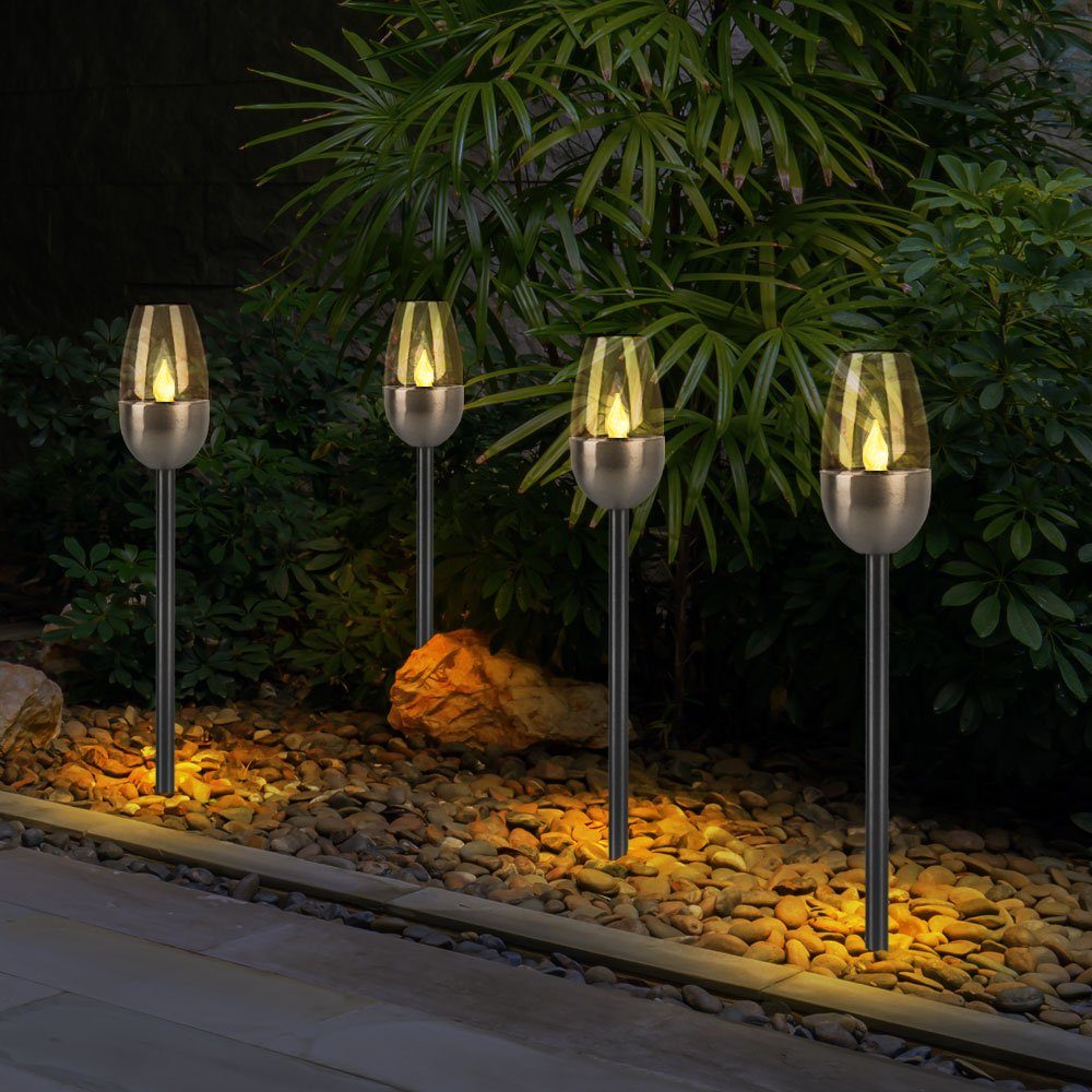 etc-shop LED Solarleuchte, fest Außenleuchte verbaut, Solarlampe LED-Leuchtmittel Steckleuchte, Feuereffekt mit Gartenfackel