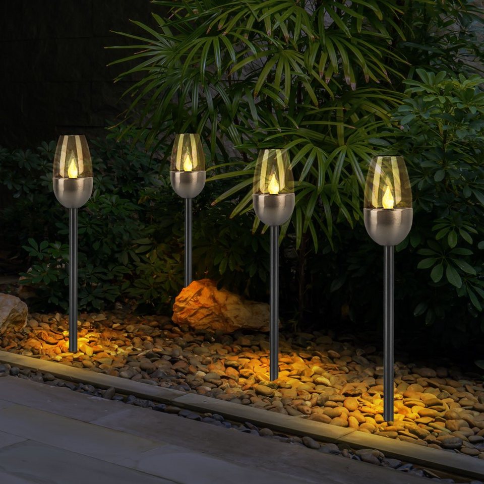 etc-shop LED Solarleuchte, LED-Leuchtmittel fest verbaut, Außenleuchte  Solarlampe Steckleuchte, Gartenfackel mit Feuereffekt