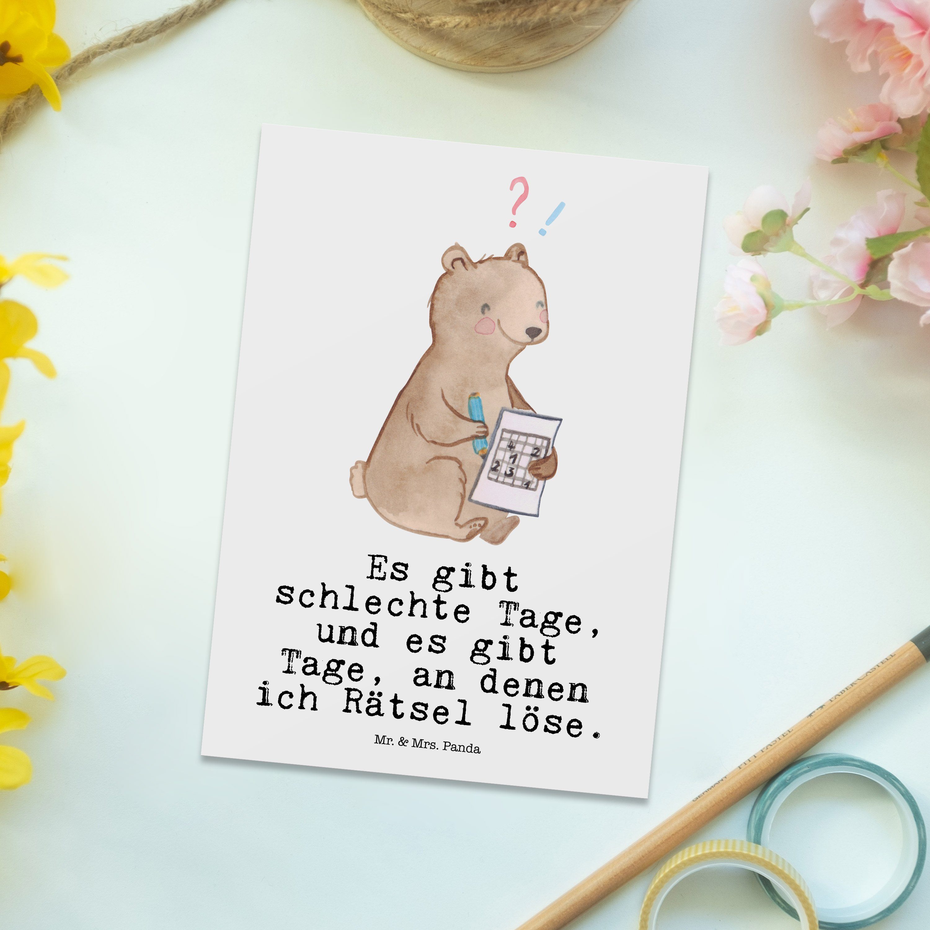 lösen & Panda Schenken Geschenk, Mrs. Postkarte Geburtstagskarte, Rätsel - Tage Mr. - Bär Weiß