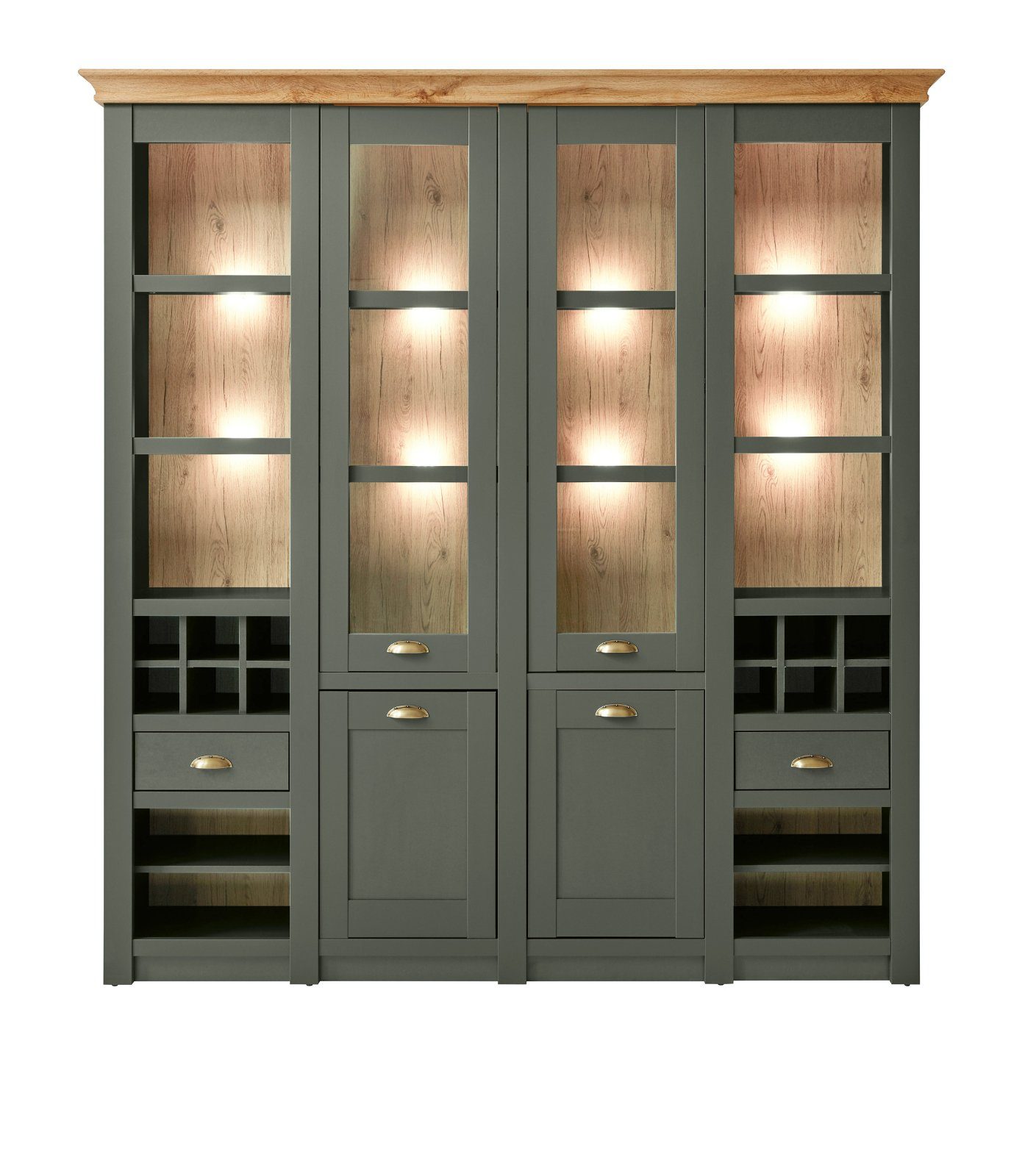 Furn.Design Buffet Norwich (Buffetschrank in dunklem Grün mit Eiche, 194 x 207 cm) Landhausstil