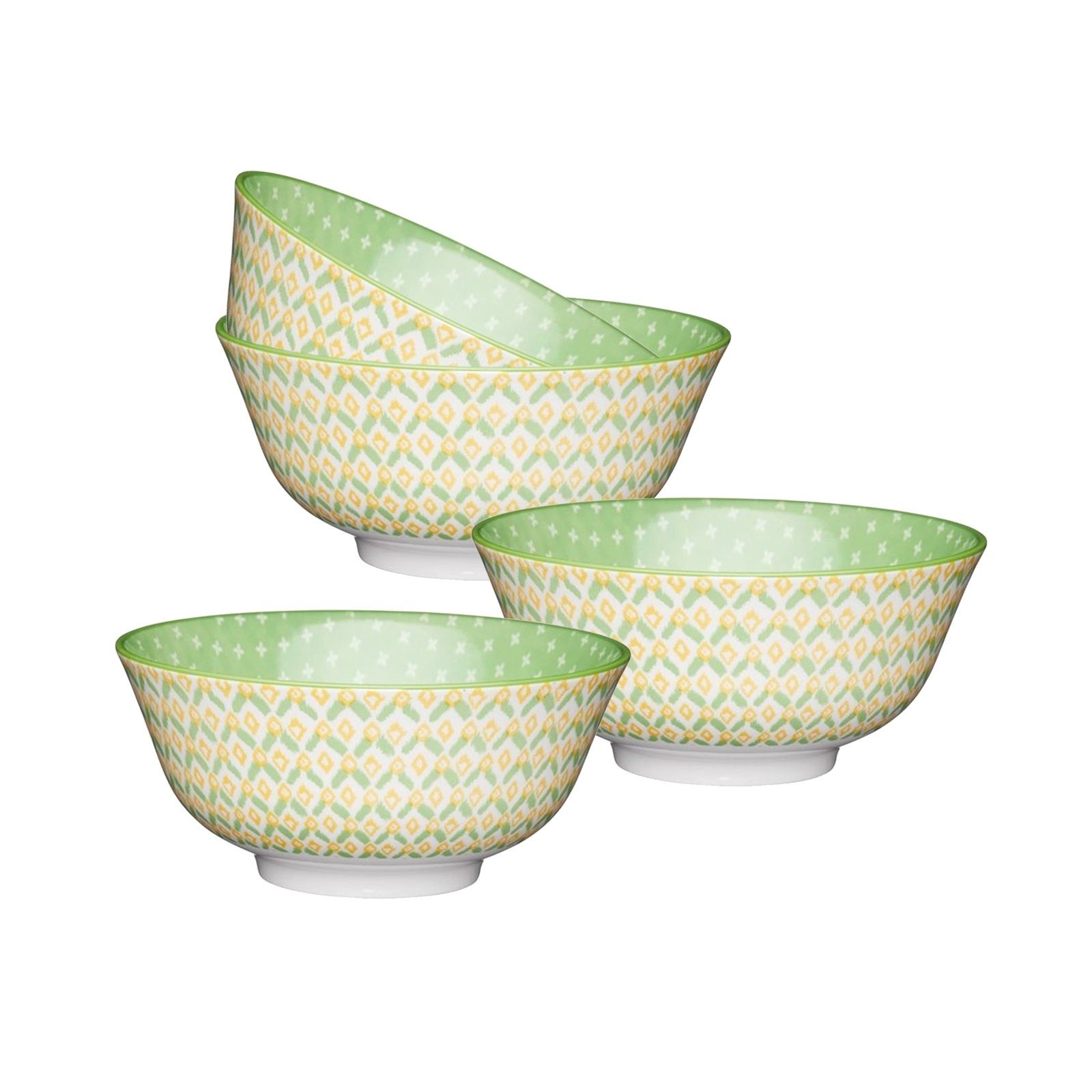 dekoriert Grün Geometrisch bunt 4er-Set (Set, Keramik, Müslischale Keramik, Müslischale 4-tlg) Neuetischkultur