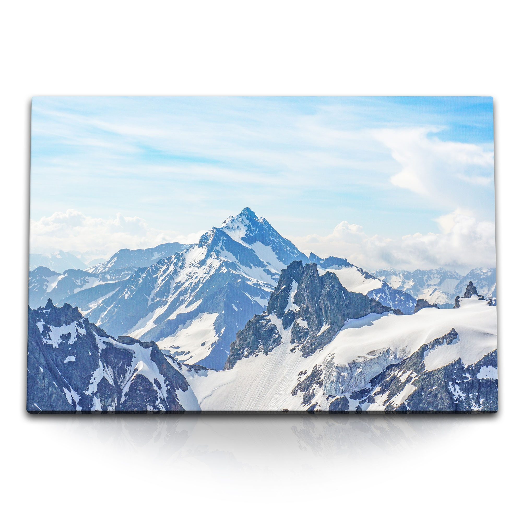 Leinwandbild 120x80cm Wandbild auf Leinwand Berge Alpen Schneegipfel Bergkette Blau