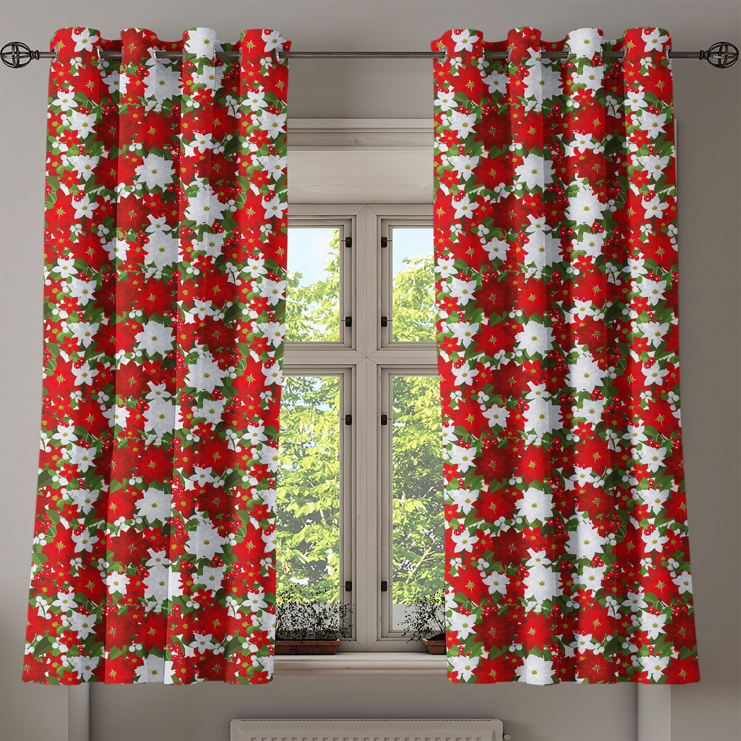 Gardine Dekorative 2-Panel-Fenstervorhänge für Schlafzimmer Wohnzimmer, Mistletoe Abakuhaus, Weihnachten Holly