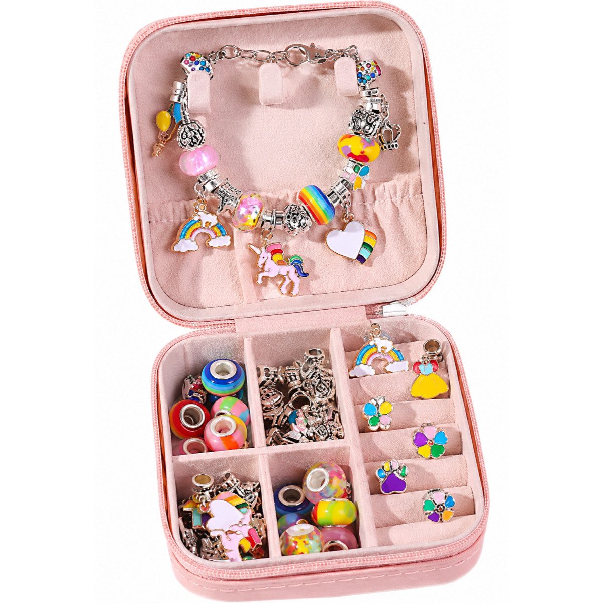 R2 Invest Ketten und Armband Set Schmuckset DIY Bastelset mit Perlen Charms Schnüren und Schmuckbox