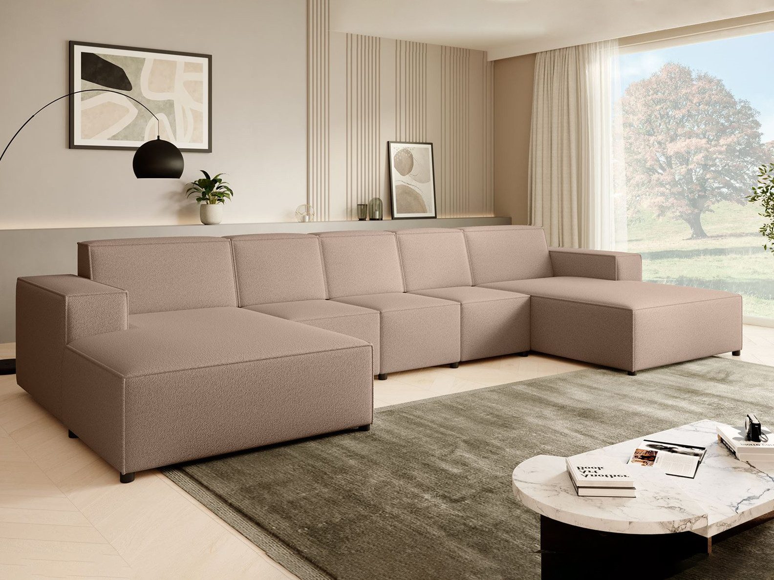 Beautysofa Ecksofa PEDRO U XL, U-förmiges Ecksofa XL mit Hocker, breite Ottomane, Freistehendes Möbel