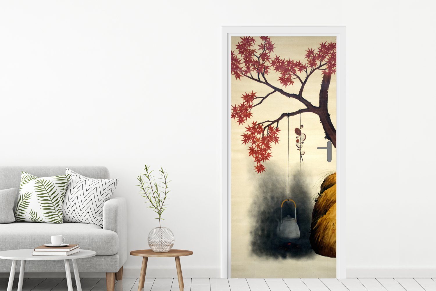 MuchoWow Türtapete Ahornbaum im Herbst Matt, - Zeshin, für Fototapete St), Tür, Türaufkleber, 75x205 bedruckt, Shibata Gemälde (1 von cm