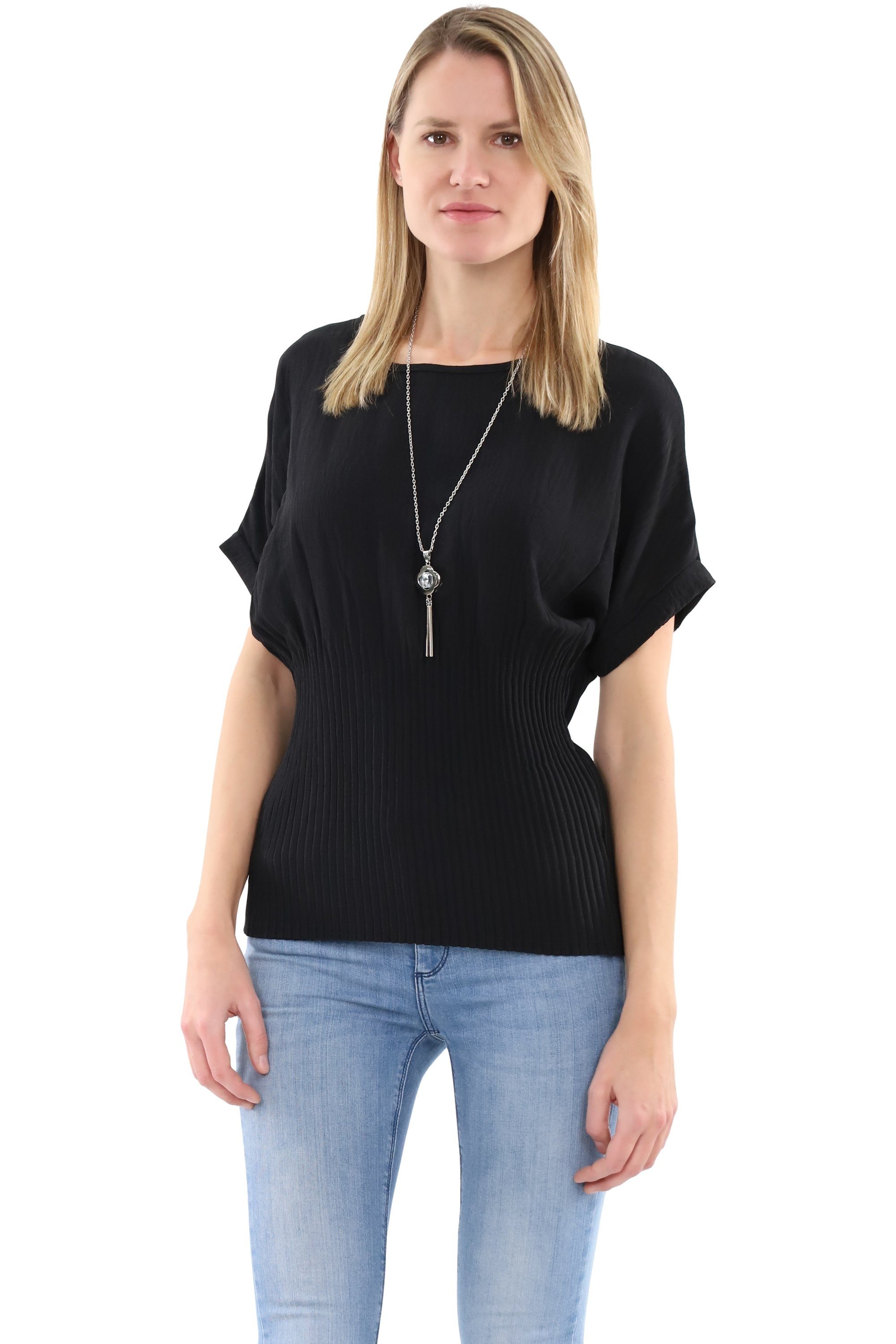 malito more than fashion Schlupfbluse malito Damen Bluse mit Halskette, Oberteil mit modischer Raffung, Bluse mit Halskette