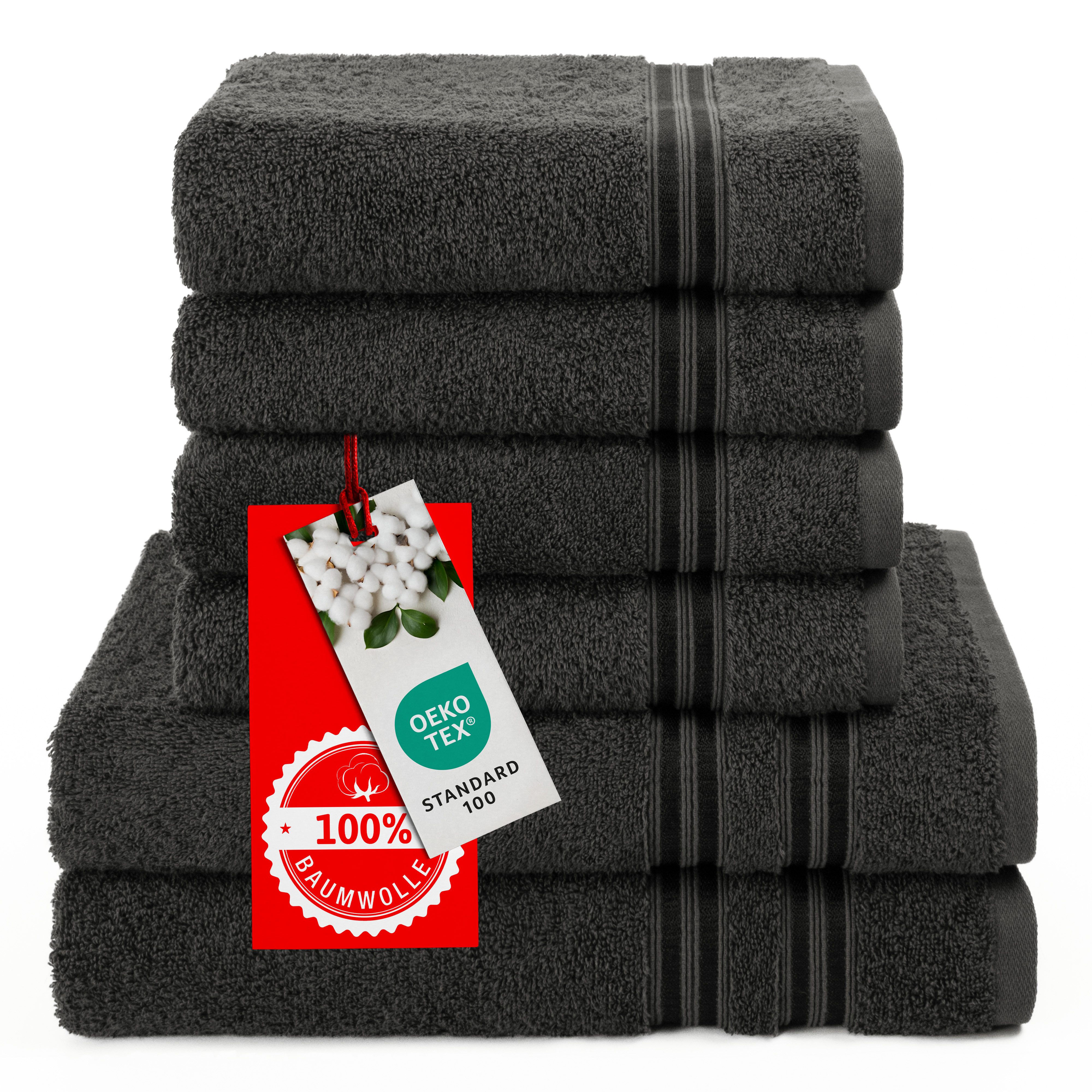 HAMMETEX Handtuch Set 6-teiliges Handtuch Set, 100% Baumwolle, Weich & Saugstark, Frottier (Set, 6-St), mit Bordüre, einfarbig, weich