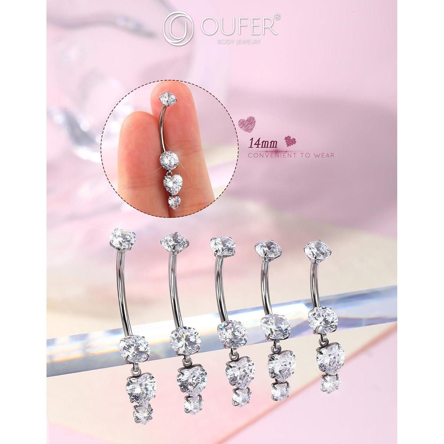 LuxusKollektion Bauchnabelpiercing Bauchnabelpiercing Titan G23 Herz Bauchnabelring 14G 12mm CZ