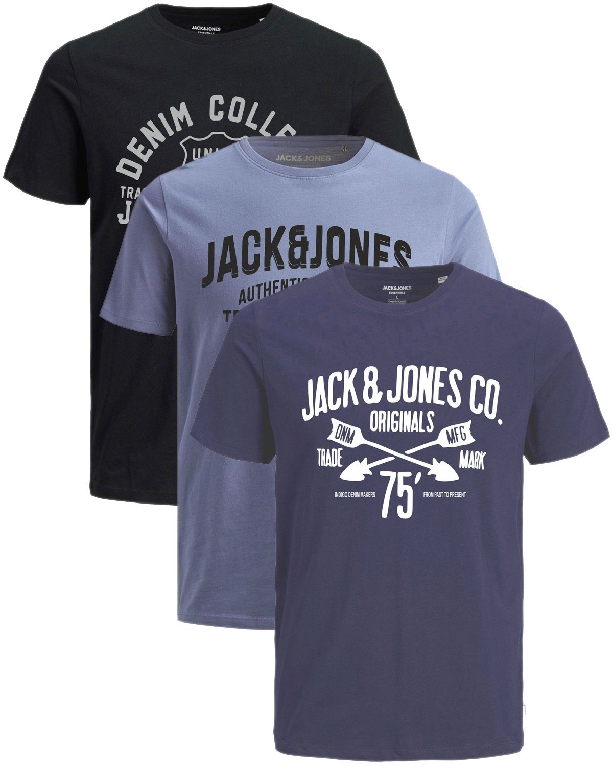 Jack & Jones Print-Shirt (Spar-Set, 3er-Pack) T-Shirts mit Aufdruck aus Baumwolle 3er Mix OPT 7 | T-Shirts