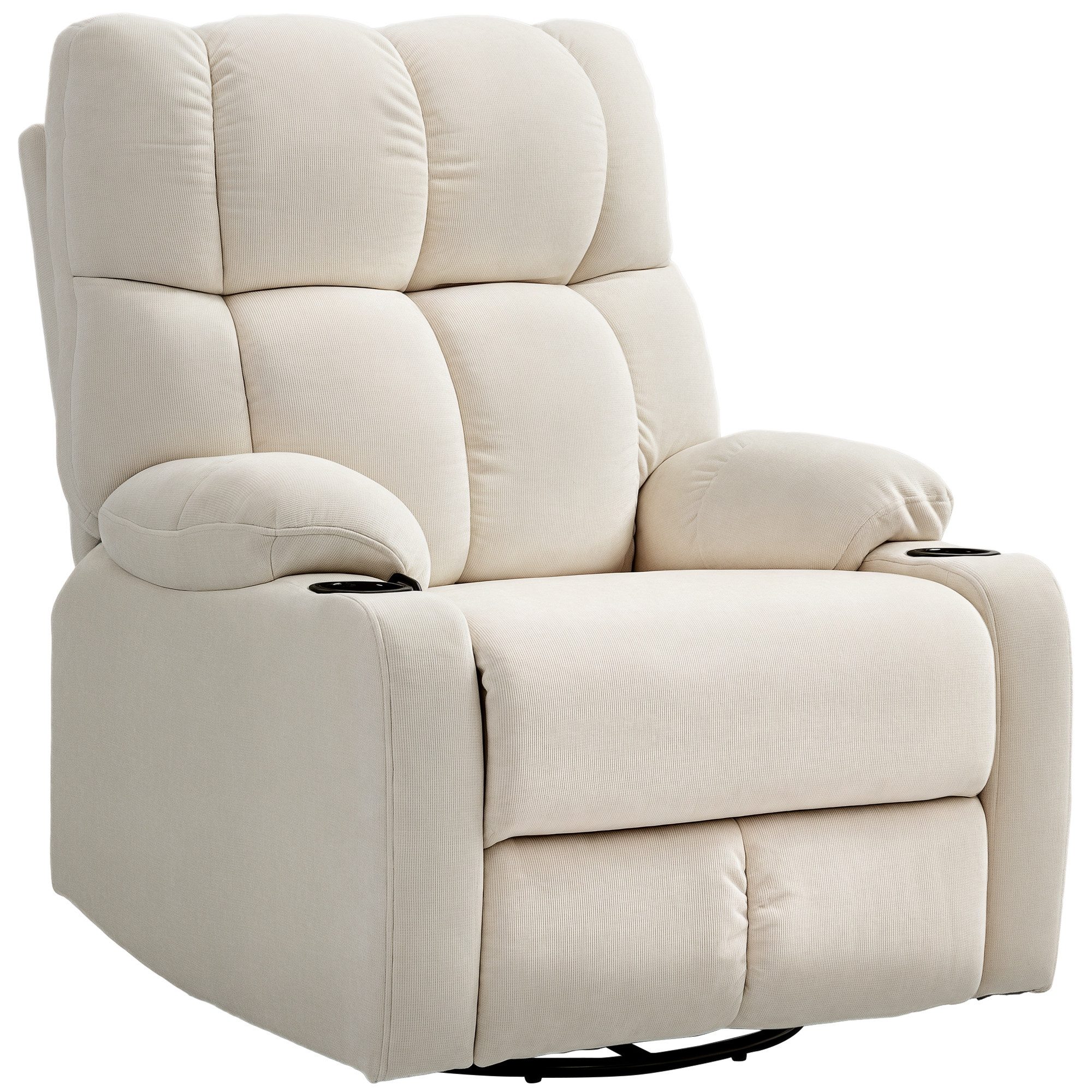 HOMCOM Relaxsessel Fernsehsessel mit Liegefunktion, Schaukelfunktion (Drehbar TV-Sessel mit Fußstütze, 1-St., Taschenfederkern, Becherhalter), für Wohnzimmer, Beige