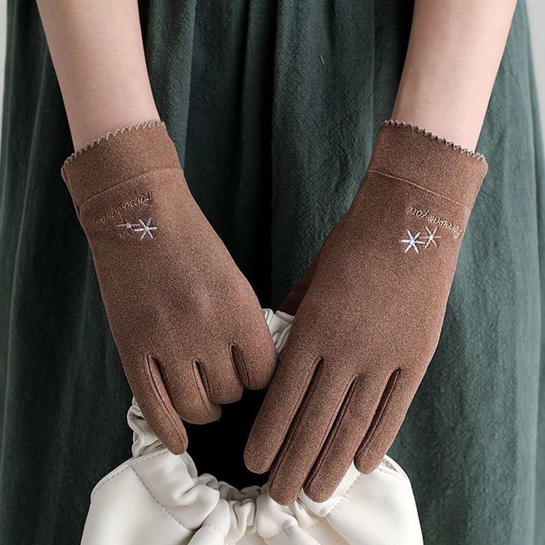 DÖRÖY Fleecehandschuhe Kaffee Handschuhe Touchscreen Reithandschuhe, Winter Damenmode Warme