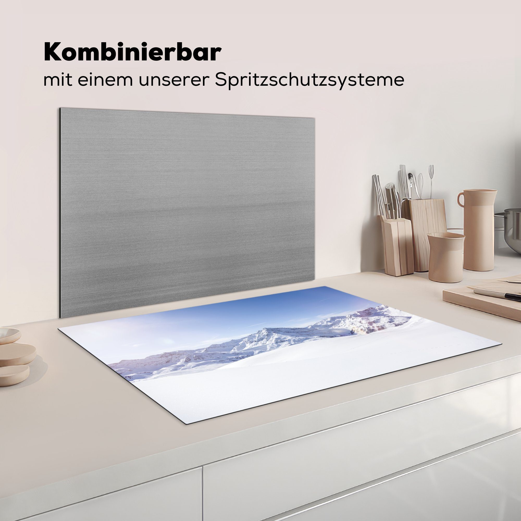 Vinyl, tlg), verschneite MuchoWow auf in Österreich, Winterlandschaft küche, cm, (1 Induktionskochfeld 81x52 Ceranfeldabdeckung die Schutz Blick die für Herdblende-/Abdeckplatte